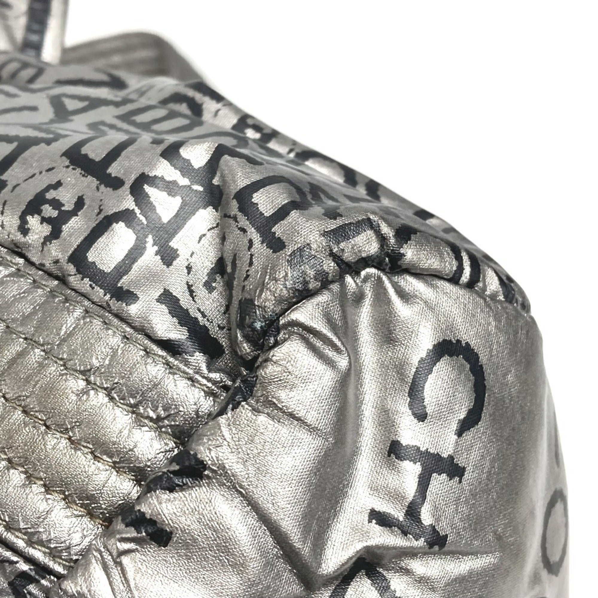 Chanel Black Silver Nylon Canvas Boston Bag Handbag Shoulder Bag Tote Bag (Pre-Owned)