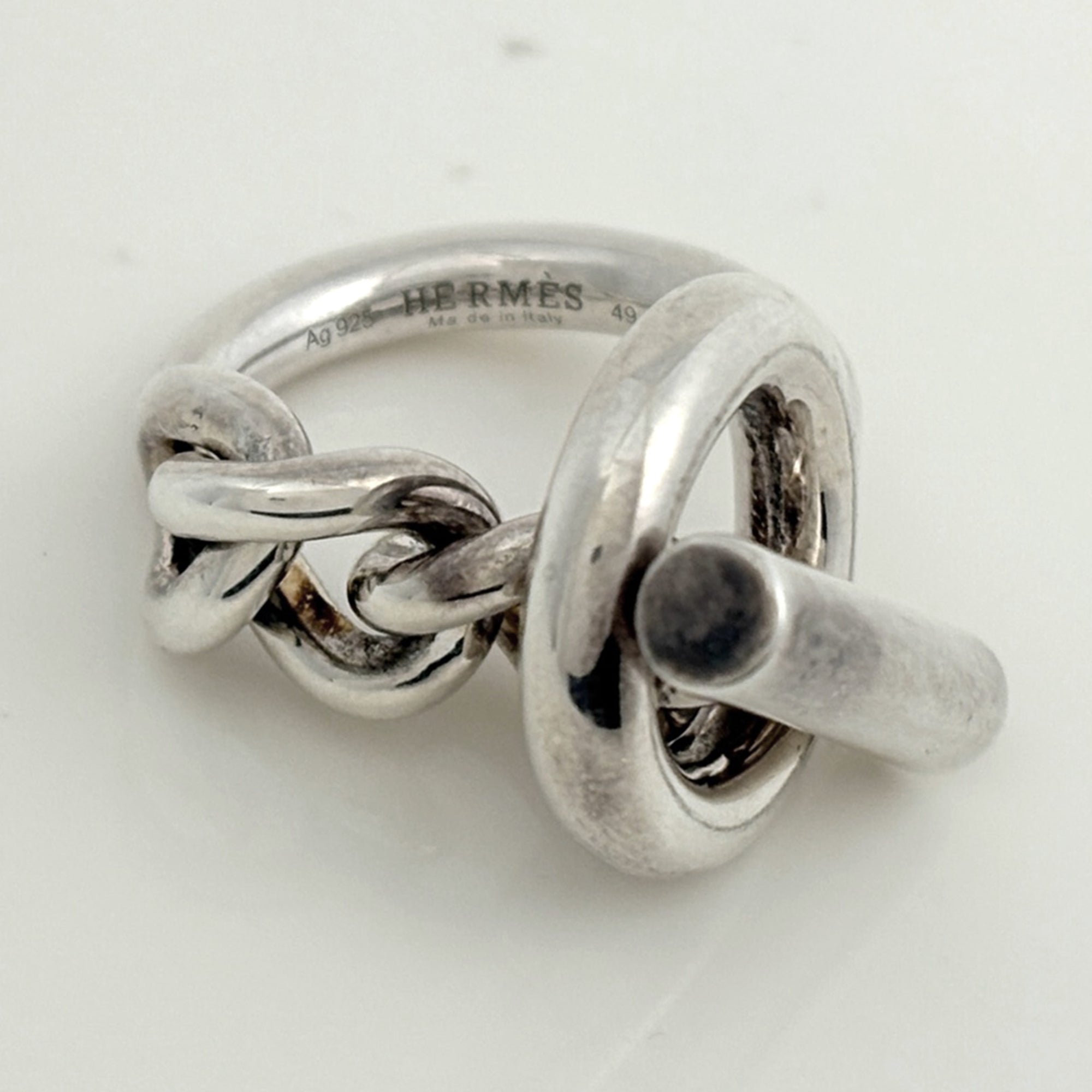 Hermes Silver Silver 925 Band Ring (Pre-Owned)