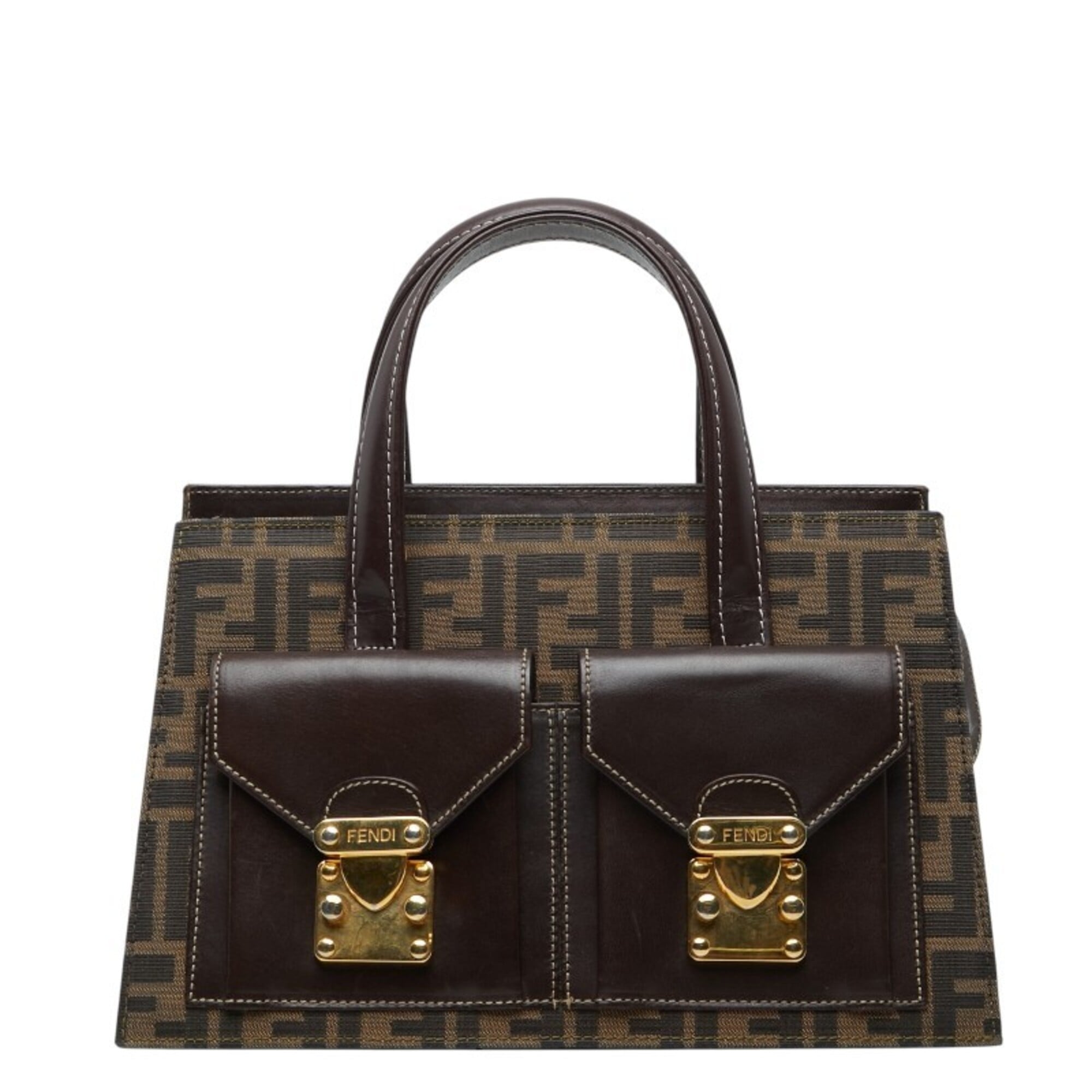 Fendi Brown Canvas Leather Handbag (Pre-Owned)