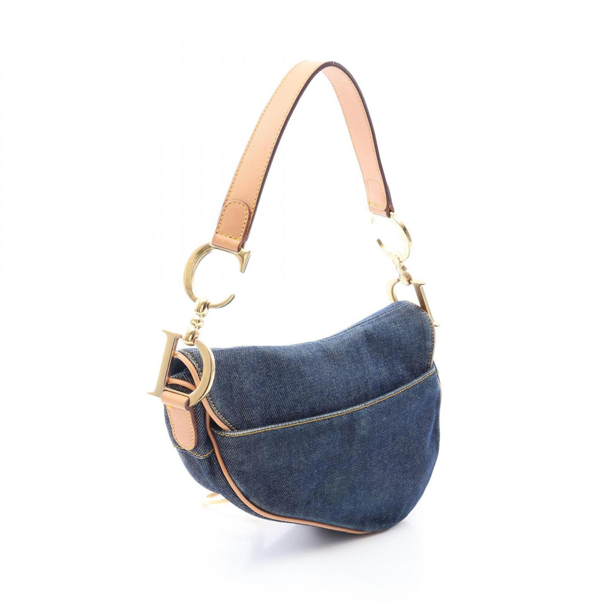 Christian Dior Brown Navy Denim Leather Handbag Saddle Bag (Pre-Owned)