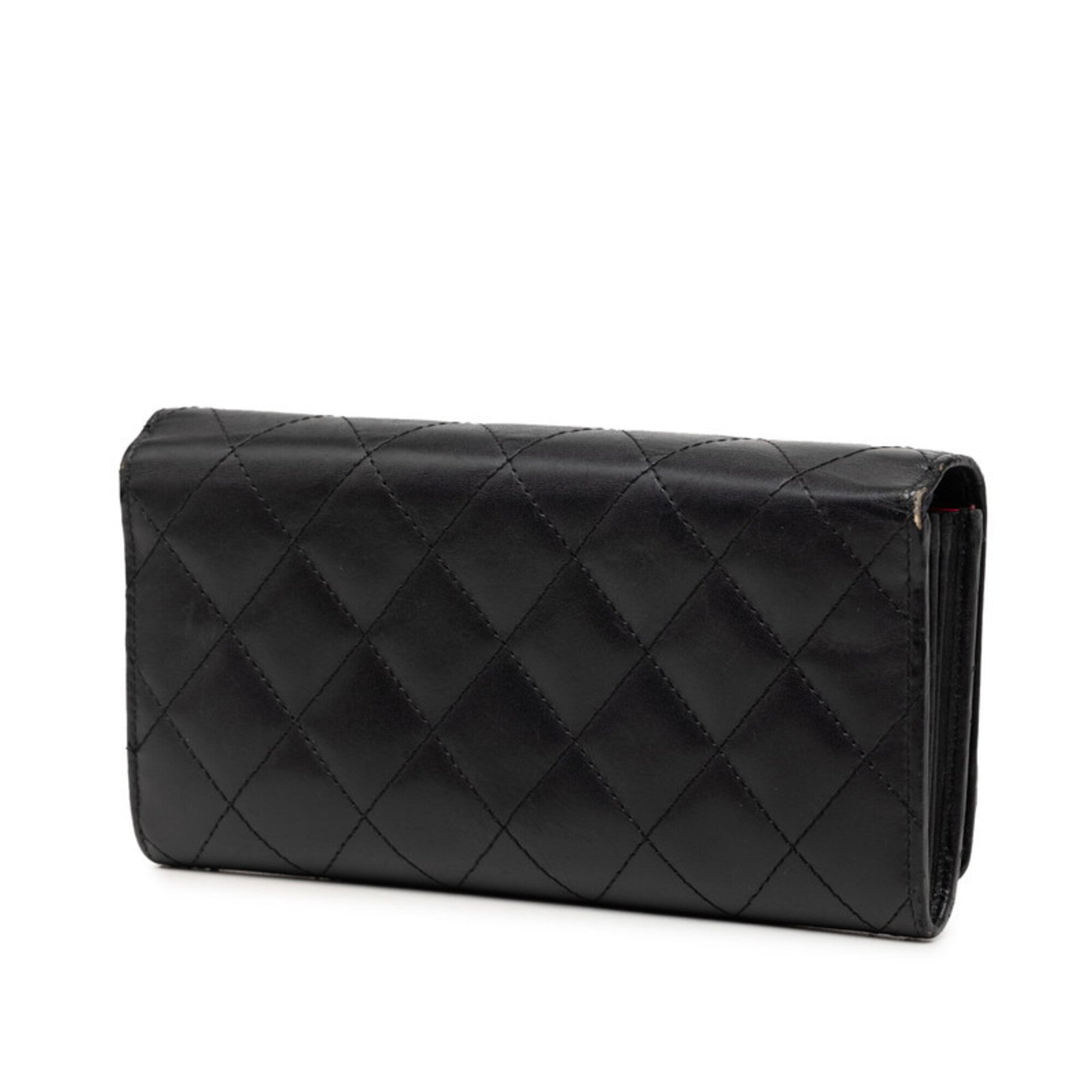 Chanel Black Pink Leather Long Wallet (Bi-Fold) (Pre-Owned)