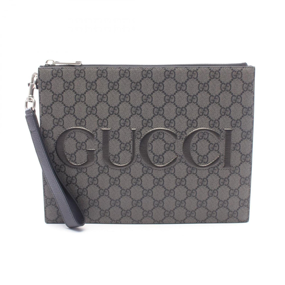 Gucci Black Gray Pvc Coated Canvas Leather Clutch Bag Handbag (Pre-Owned)