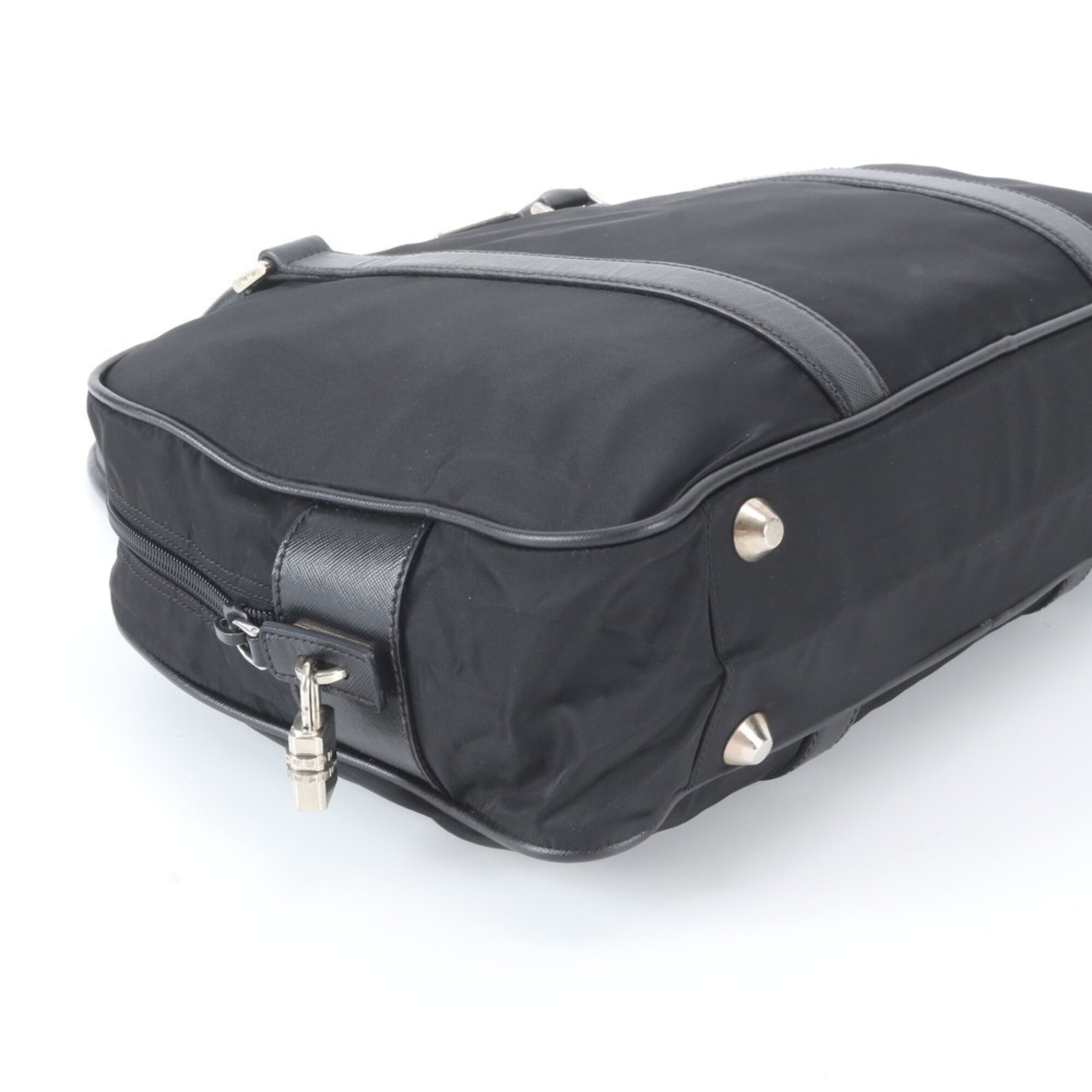Prada Saffiano Black Nylon Leather Handbag Tote Bag (Pre-Owned)