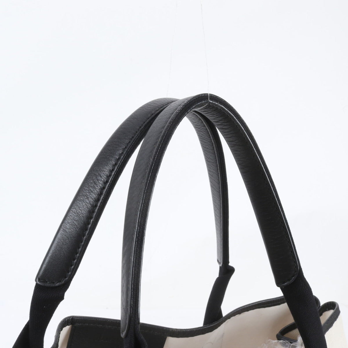Balenciaga Black White Leather Canvas Handbag Shoulder Bag Tote Bag (Pre-Owned)