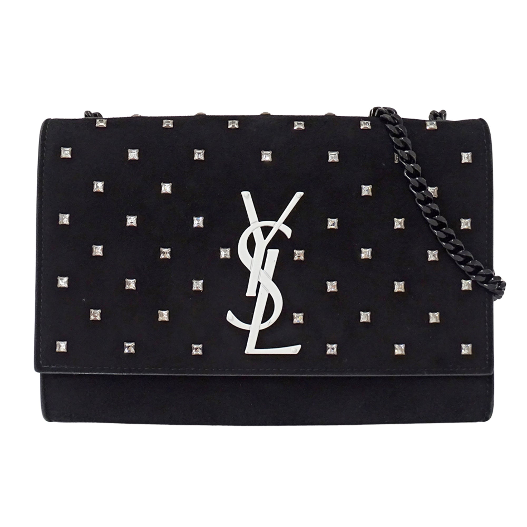 Saint Laurent Black Suede Rhinestone Handbag Shoulder Bag (Pre-Owned)