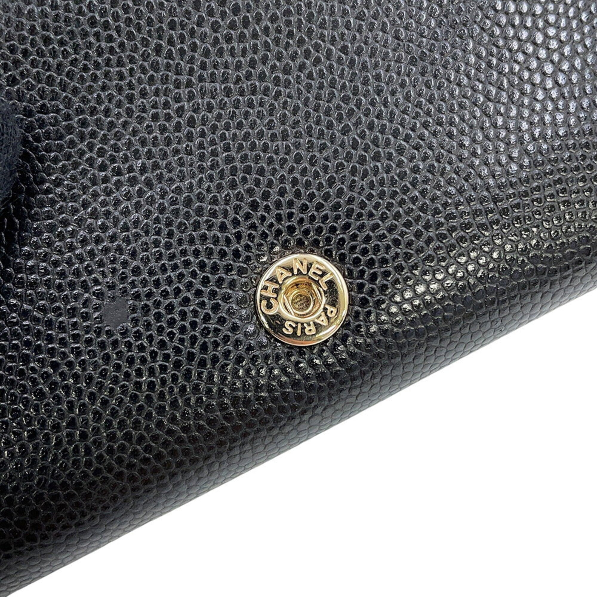 Chanel Black Grained Calfskin Wallet (Tri-Fold) (Pre-Owned)