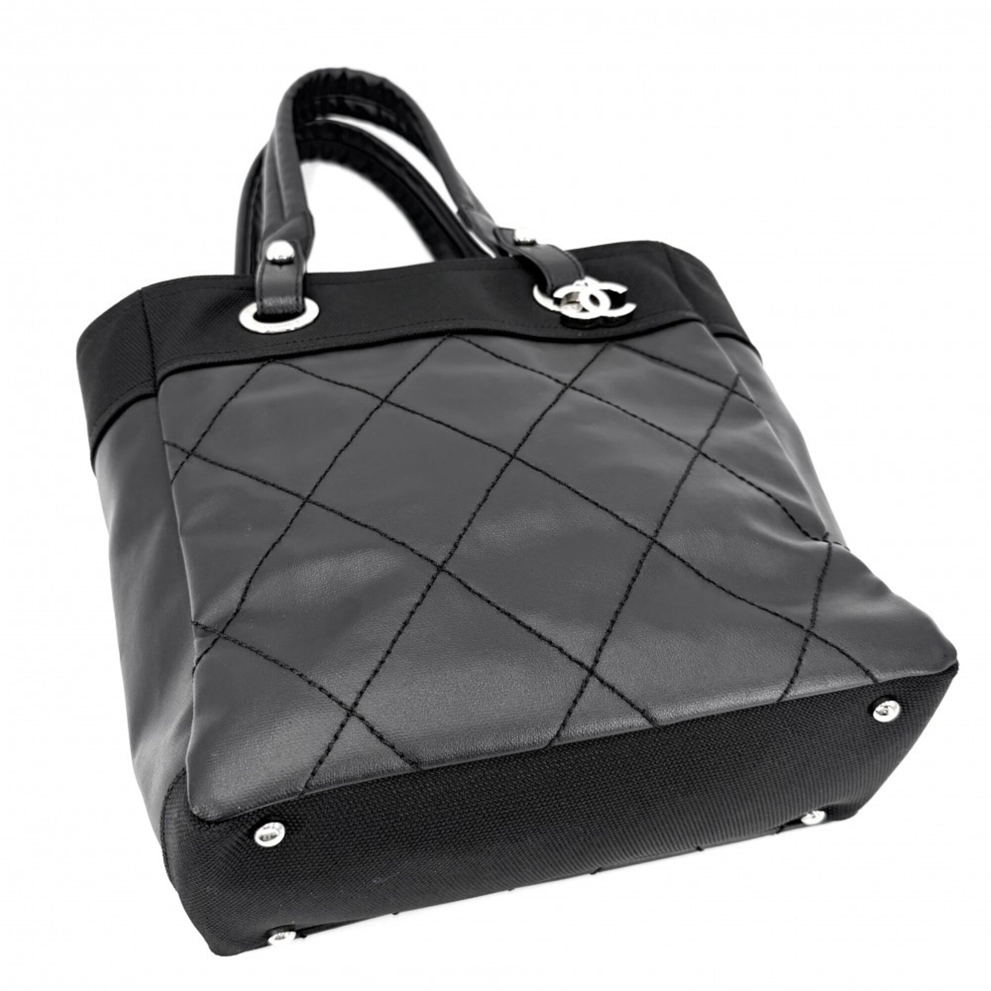 Chanel Black Pvc Coated Canvas Leather Handbag Tote Bag (Pre-Owned)