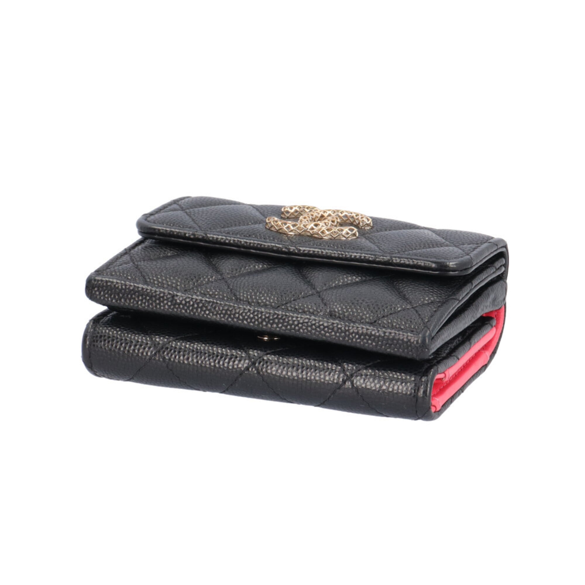 Chanel Black Grained Calfskin Wallet (Tri-Fold) (Pre-Owned)