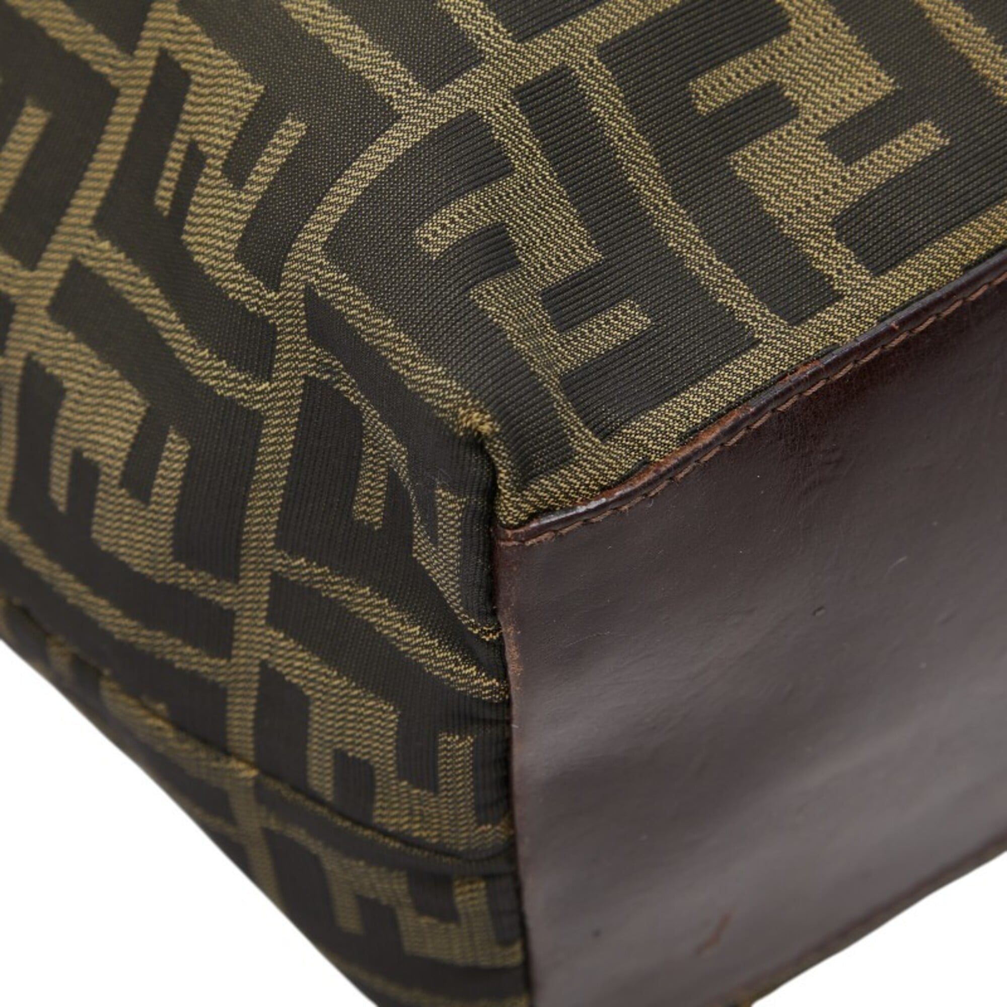 Fendi Brown Khaki Canvas Leather Handbag Tote Bag (Pre-Owned)