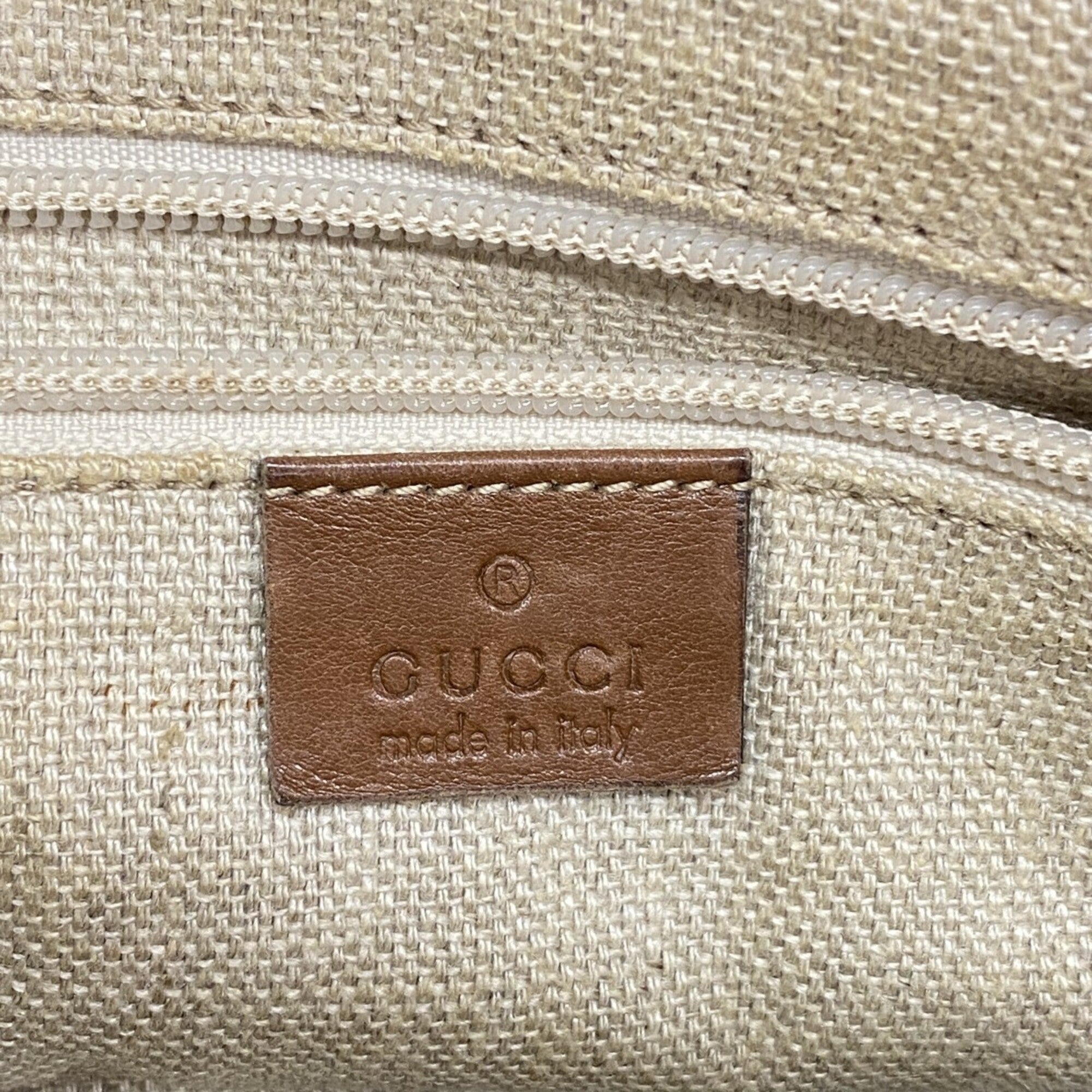 Gucci Beige Brown Canvas Leather Shoulder Bag (Pre-Owned)