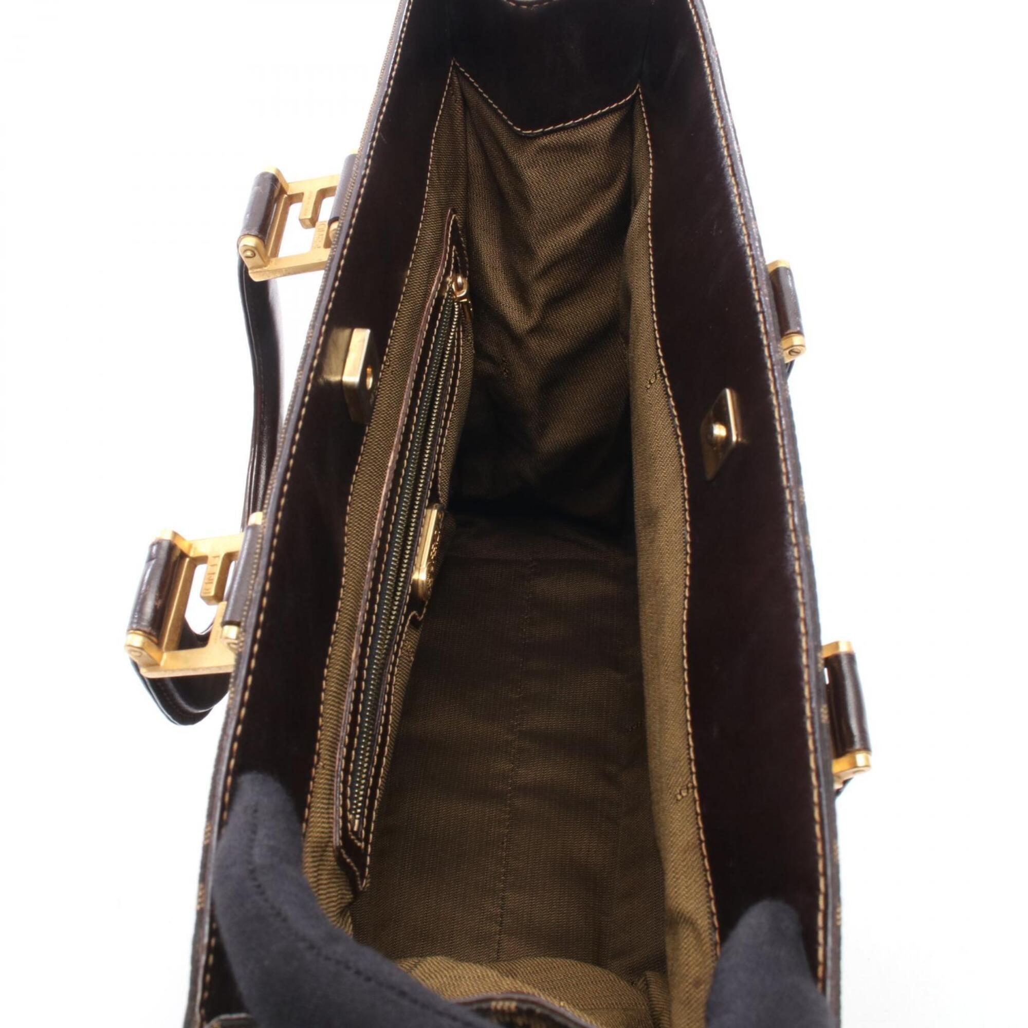 Fendi Brown Canvas Leather Handbag Tote Bag (Pre-Owned)