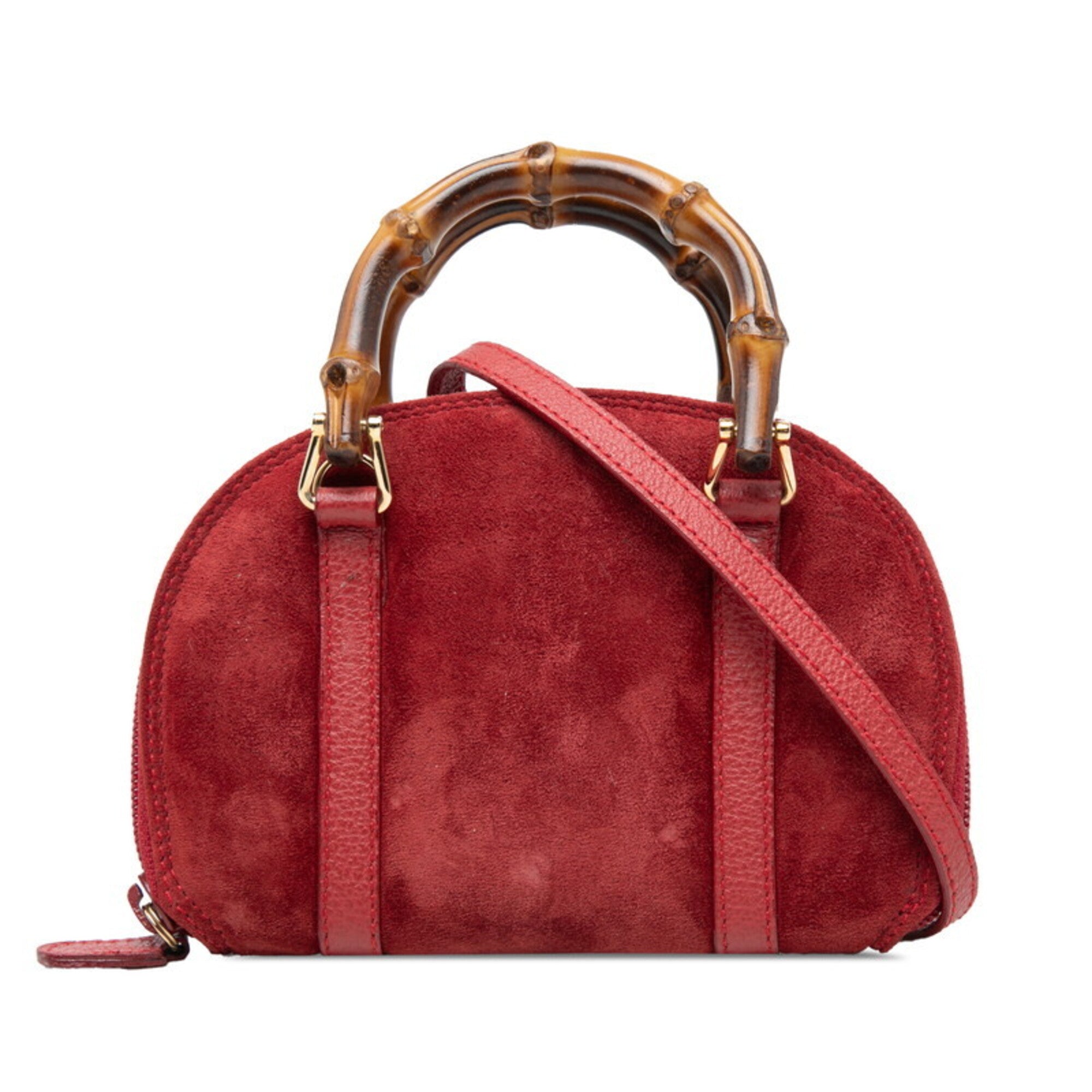 Gucci Red Color Suede Leather Handbag Shoulder Bag (Pre-Owned)