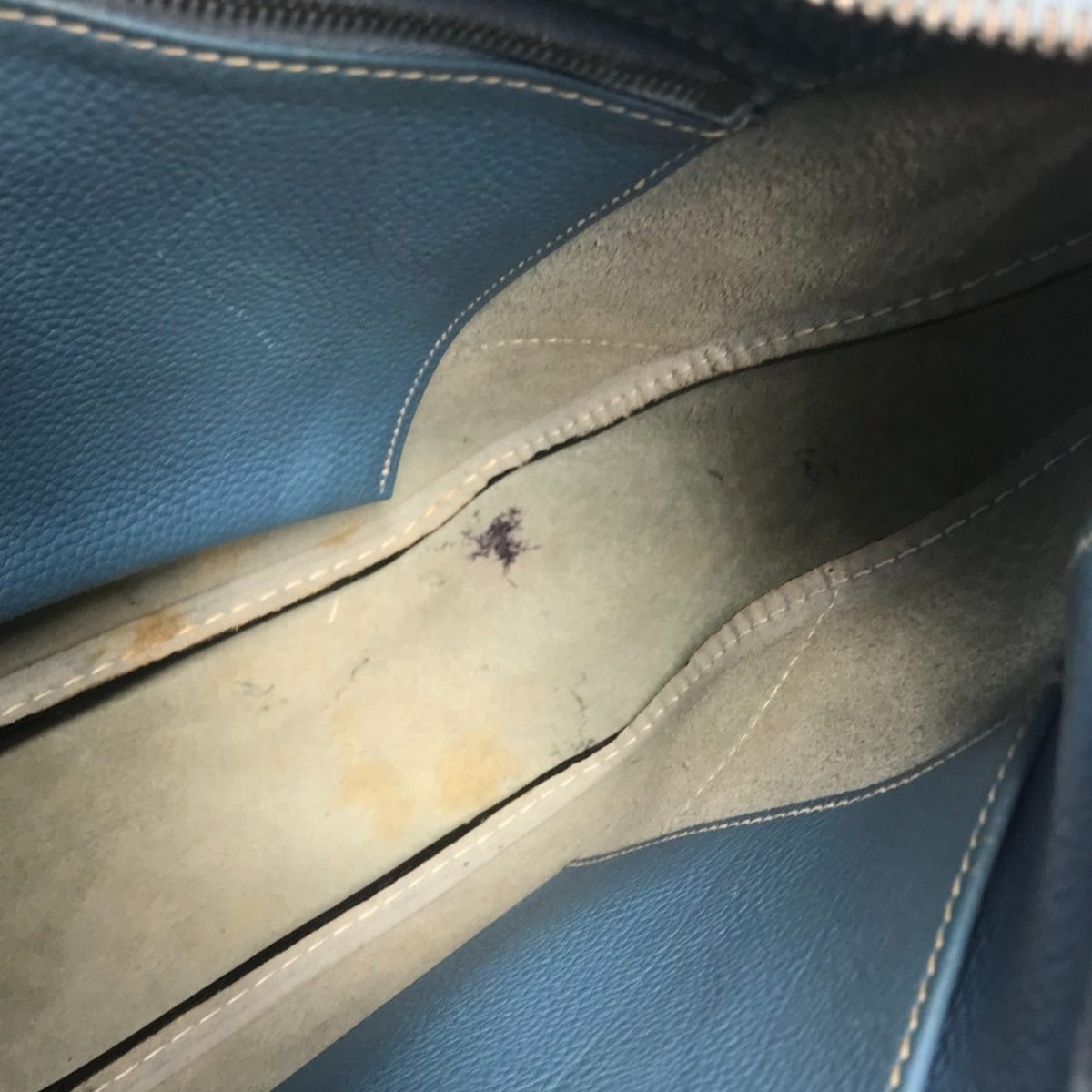 Hermes Trim Blue Leather Shoulder Bag Tote Bag (Pre-Owned)