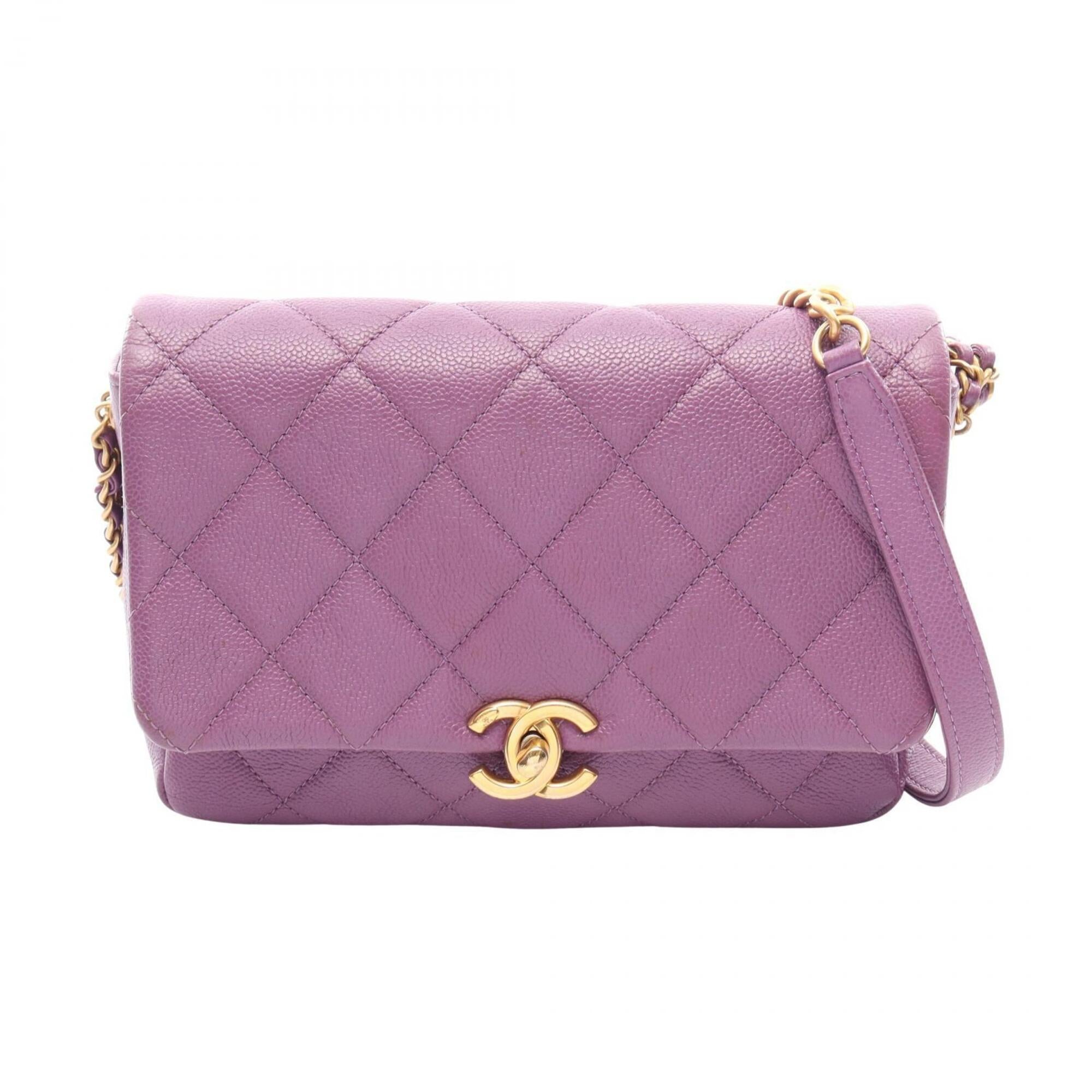 Chanel Purple Leather Handbag Shoulder Bag (Pre-Owned)
