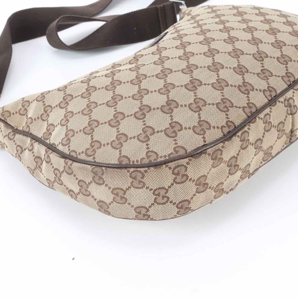 Gucci Beige Brown Leather Canvas Handbag Shoulder Bag Tote Bag (Pre-Owned)
