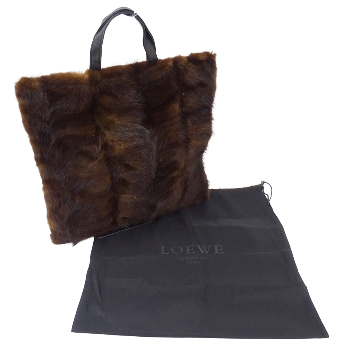 Loewe Brown Fur Leather Handbag Tote Bag (Pre-Owned)