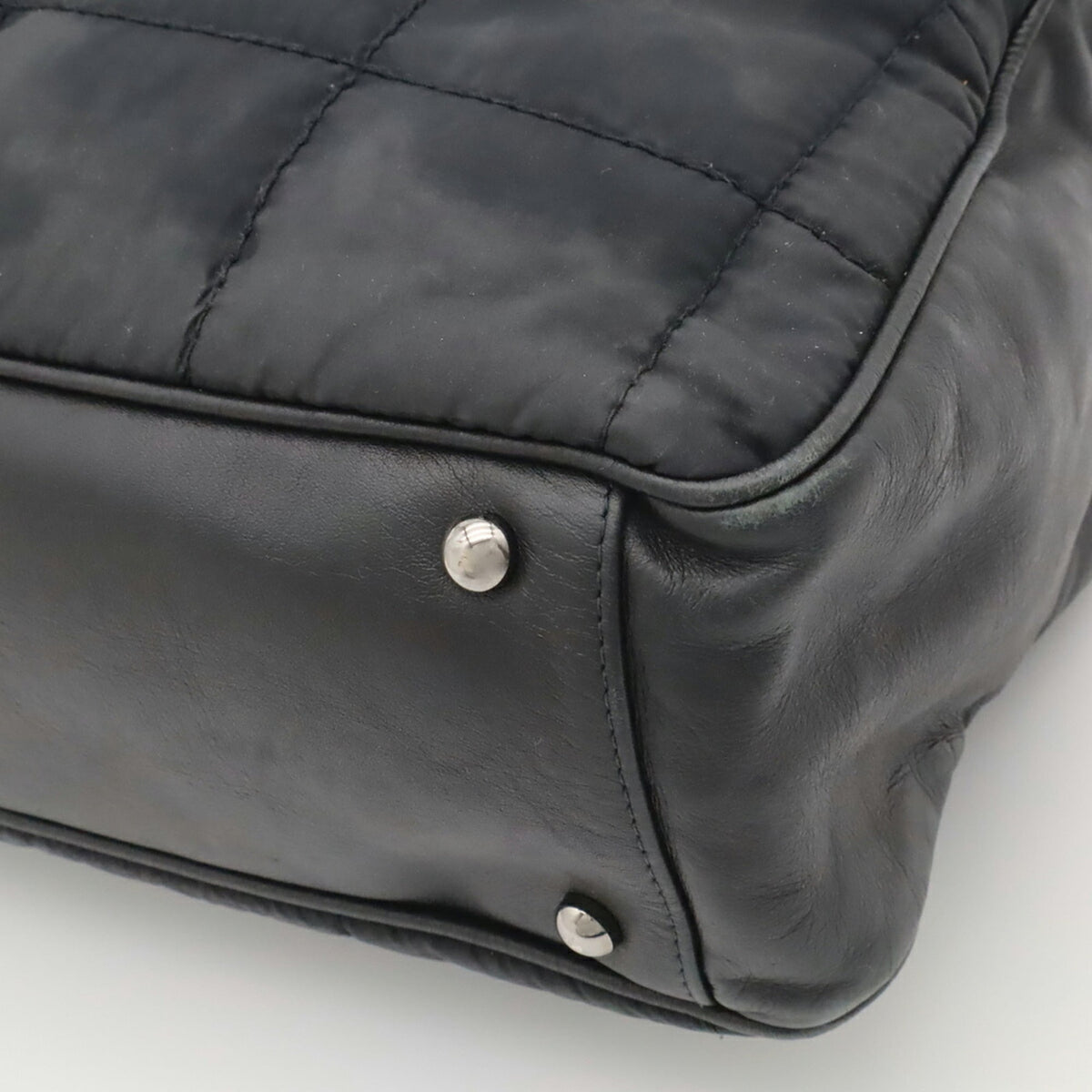 Chanel Chocolate Bar Black Nylon Leather Handbag (Pre-Owned)