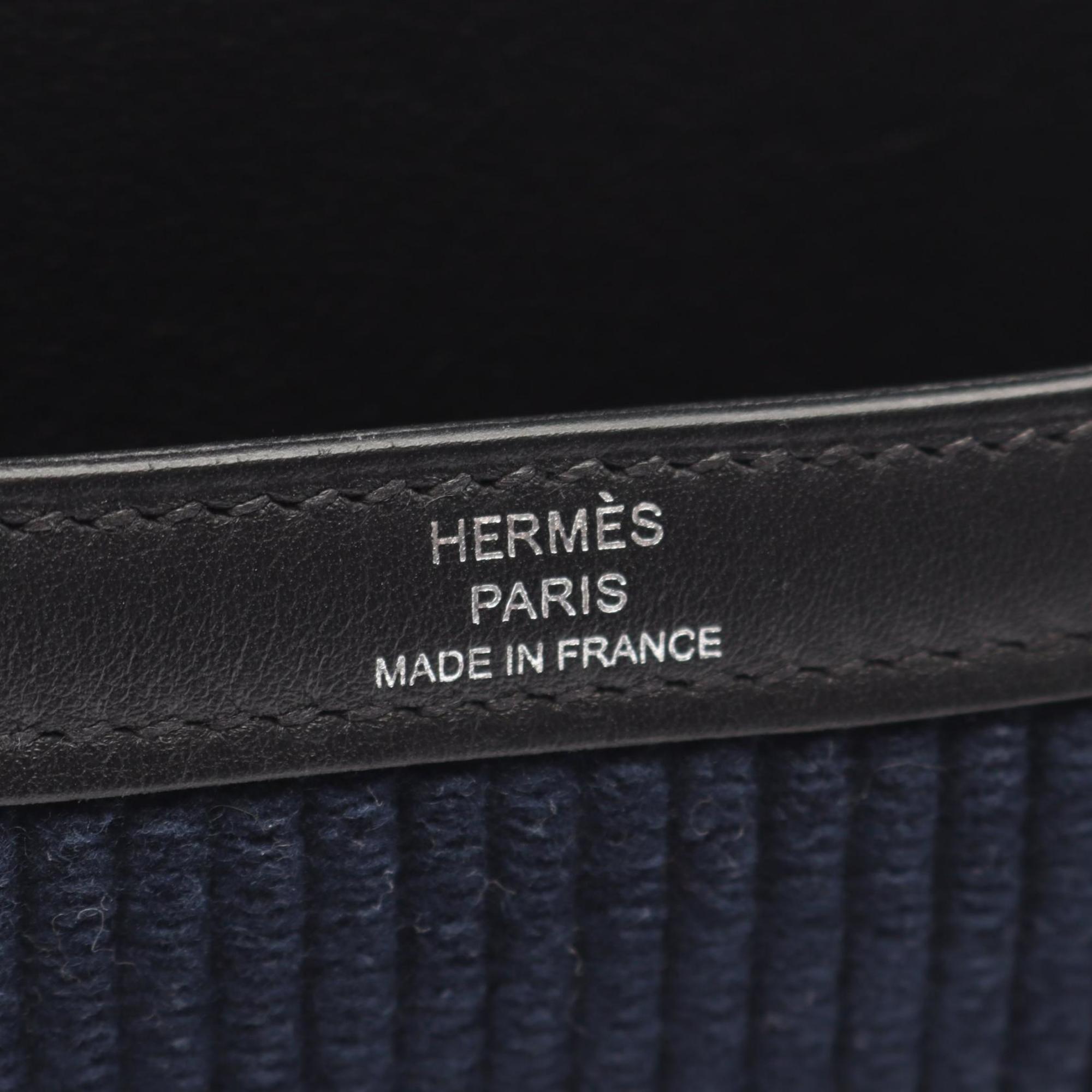 Hermes Black Blue Marine Navy Cord Swift Leather Handbag Shoulder Bag (Pre-Owned)