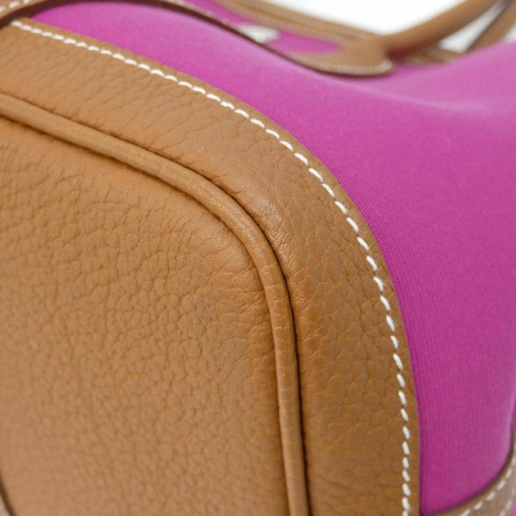 Hermes Gold Pink Toile Officier Negonda Leather Handbag (Pre-Owned)