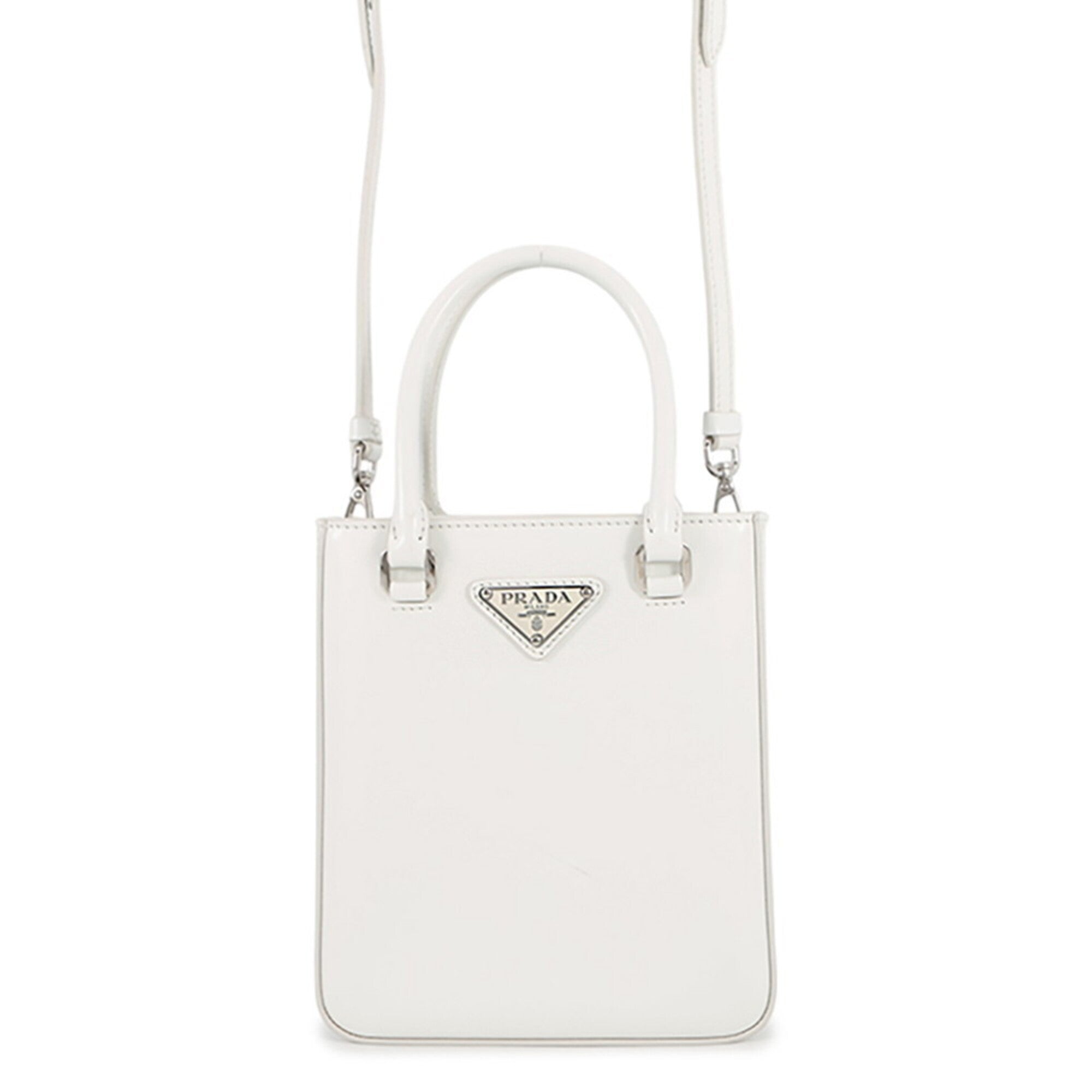 Prada White Leather Handbag Shoulder Bag (Pre-Owned)