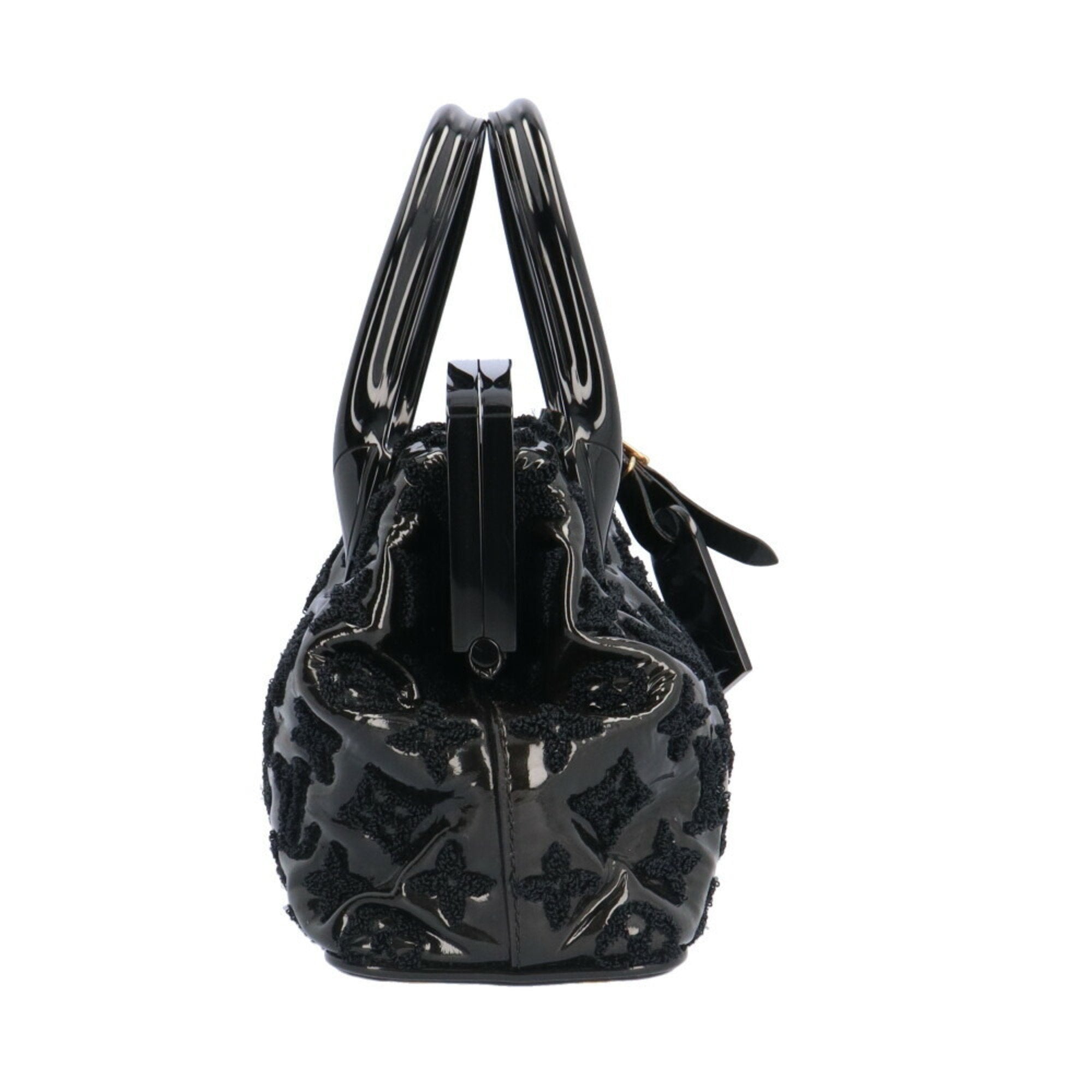 Louis Vuitton Black Patent Leather Pile Fabric Handbag (Pre-Owned)