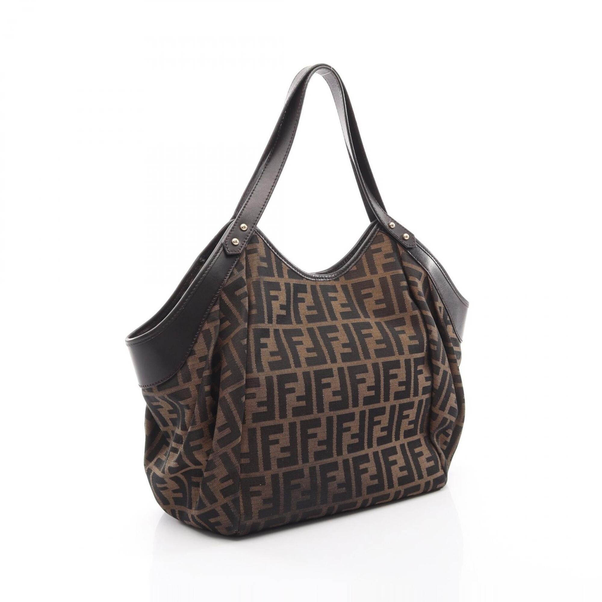 Fendi Beige Black Brown Canvas Leather Handbag (Pre-Owned)