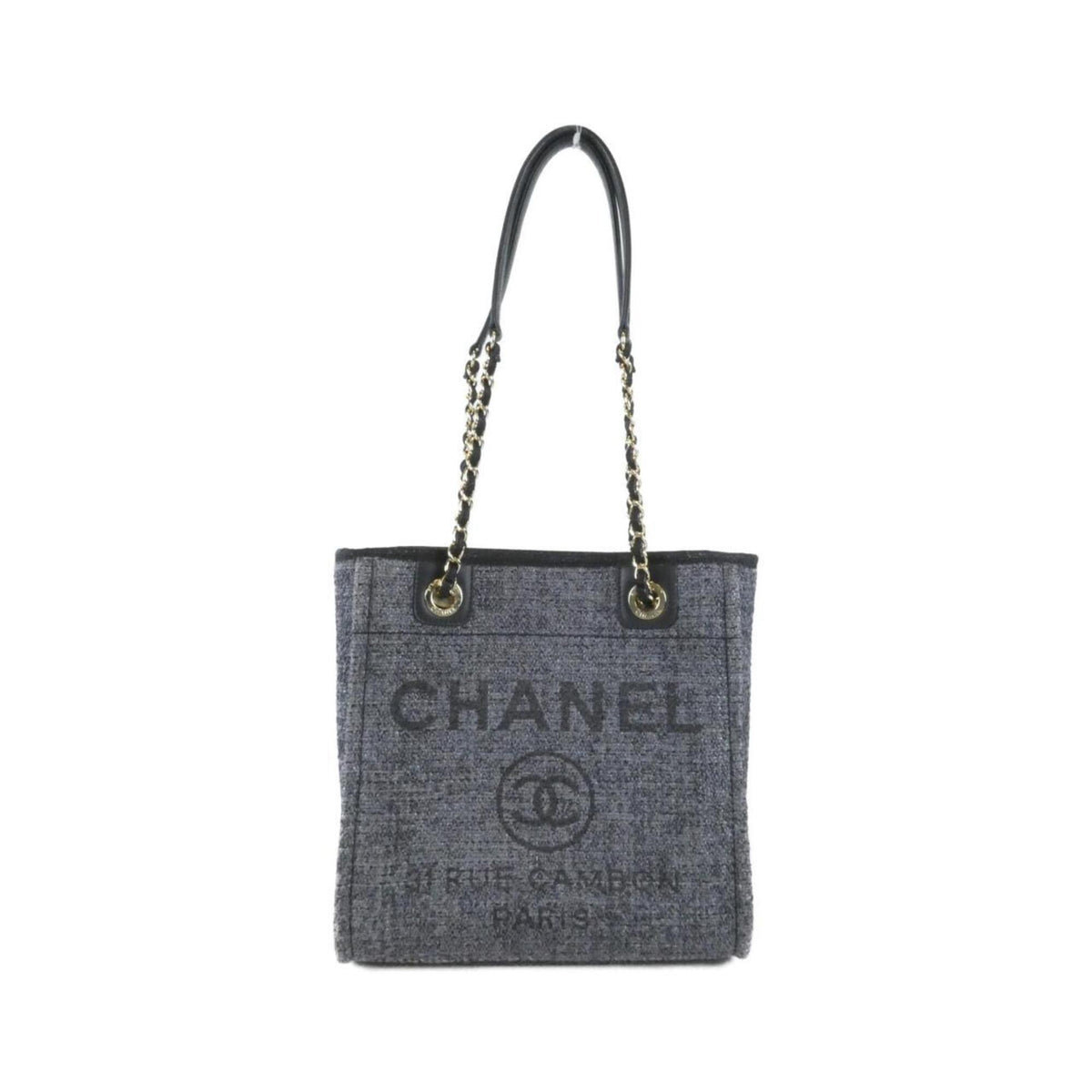 Chanel Black Dark Gray Nylon Canvas Handbag (Pre-Owned)