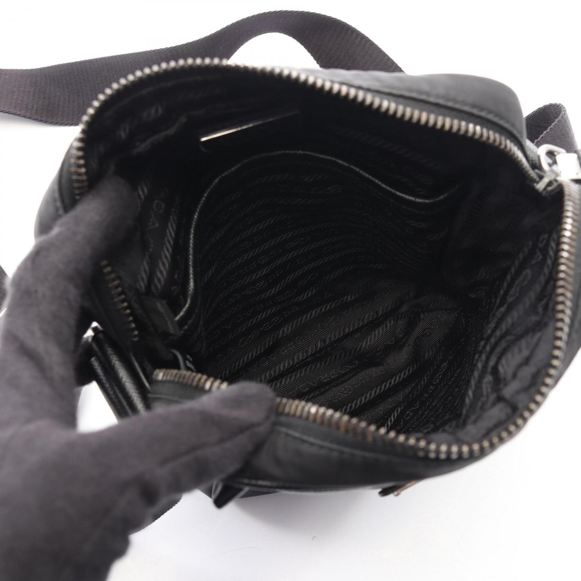 Prada Black Nylon Leather Handbag Pouch Shoulder Bag (Pre-Owned)
