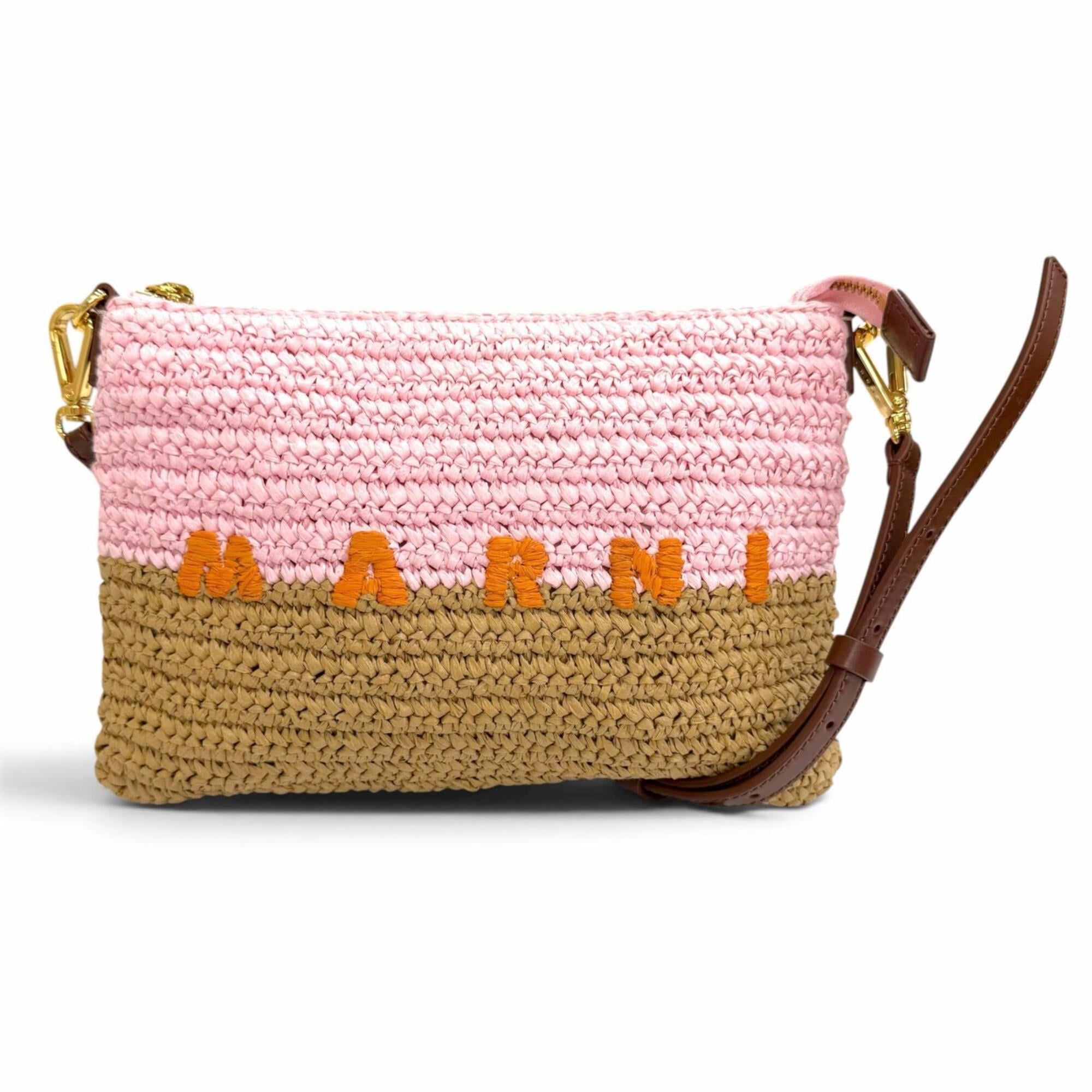 Marni Pink Raffia Leather Shoulder Bag (Pre-Owned)