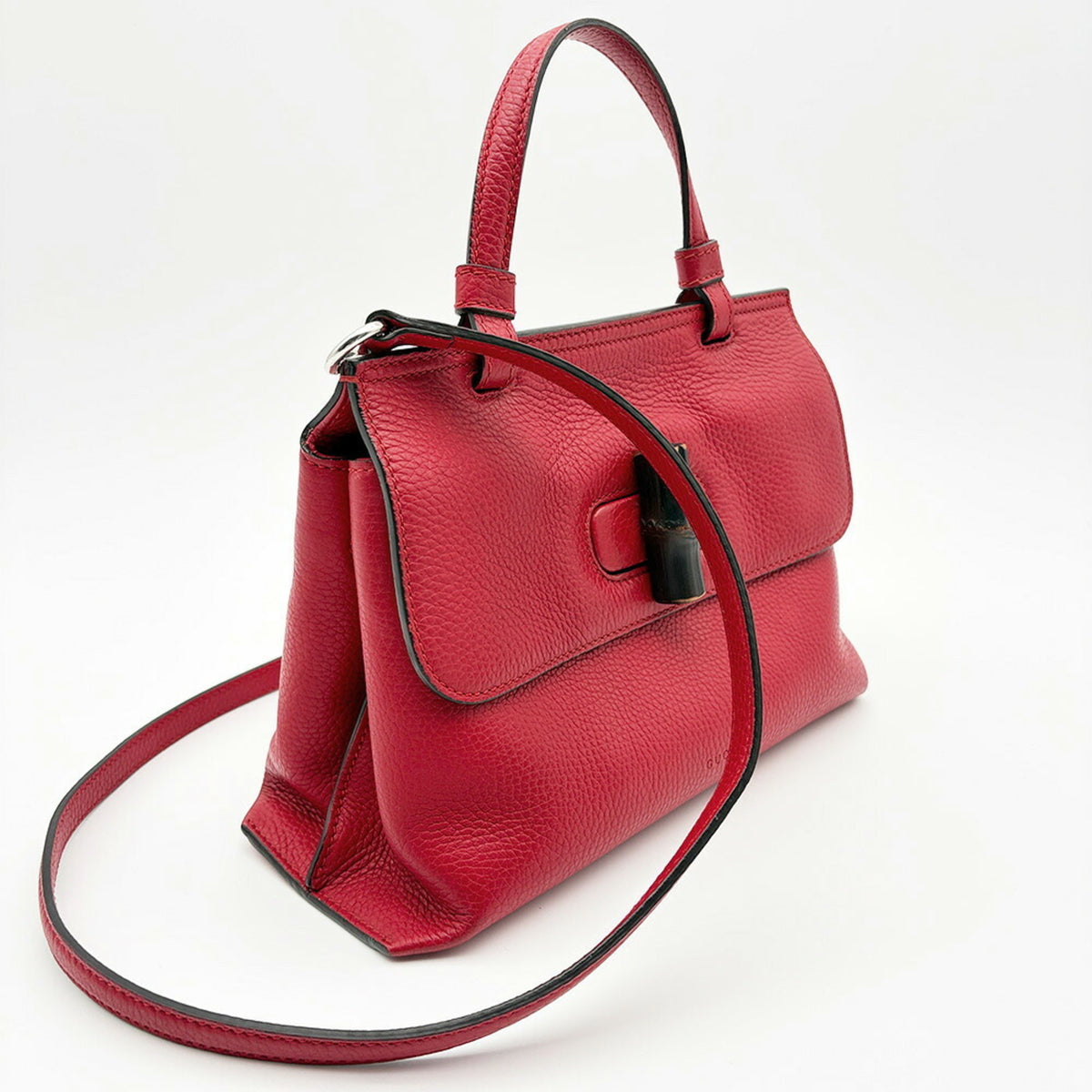 Gucci Bamboo Red Color Leather Handbag Shoulder Bag (Pre-Owned)