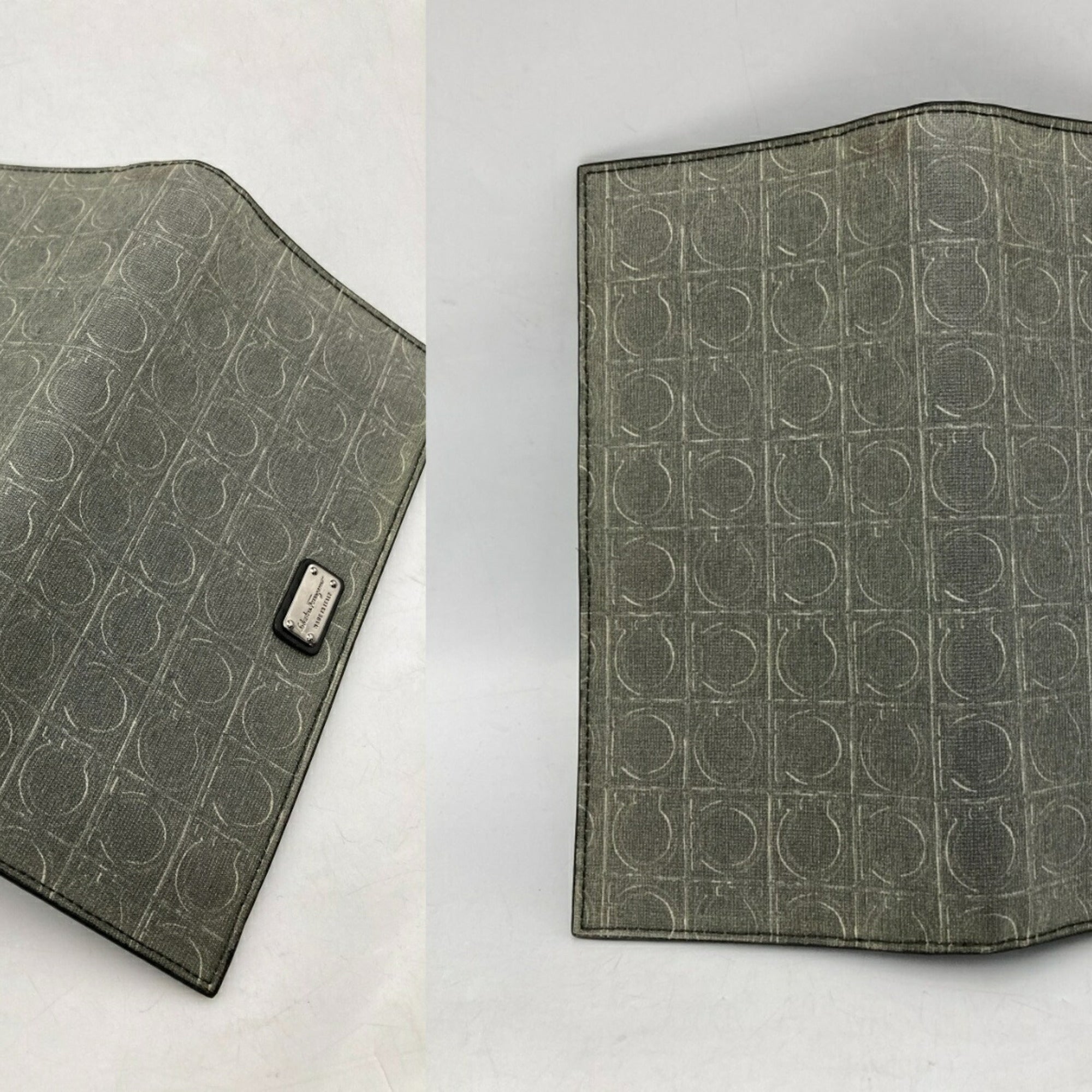 Salvatore Ferragamo Gancini Gray Leather Long Wallet (Bi-Fold) (Pre-Owned)