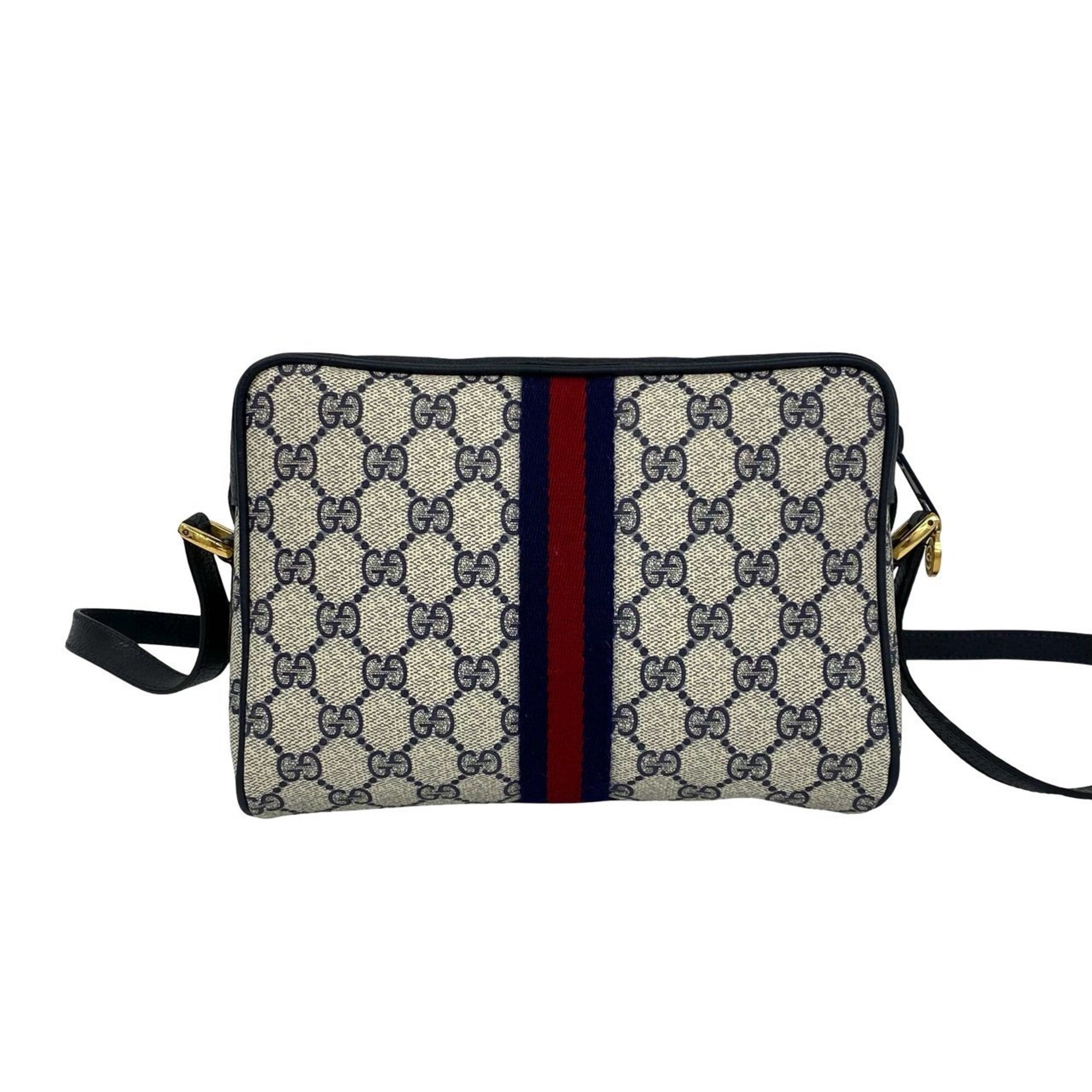 Gucci Navy Red Color Leather Pvc Shoulder Bag (Pre-Owned)