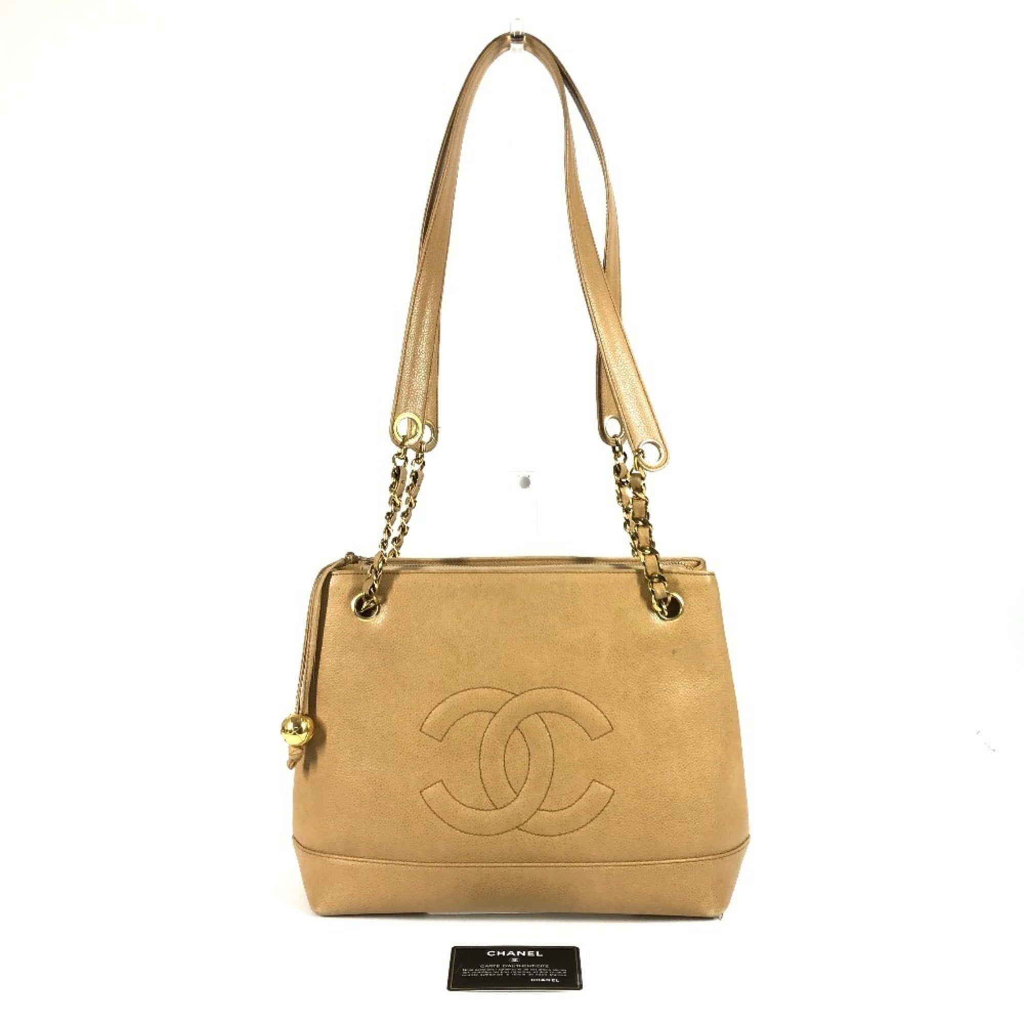 Chanel Beige Grained Calfskin Shoulder Bag Tote Bag (Pre-Owned)