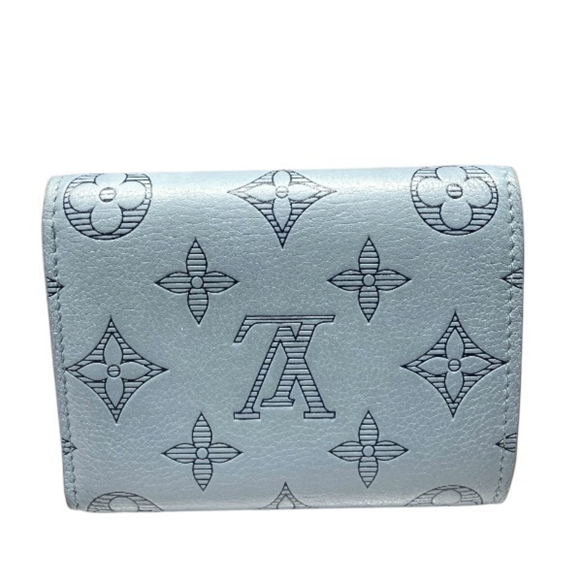 Louis Vuitton Monogram Shadow Blue Leather Wallet (Tri-Fold) (Pre-Owned)