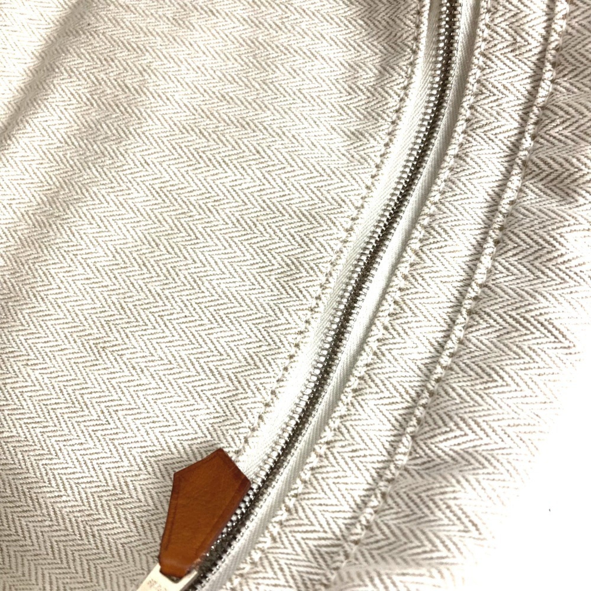 Hermes Beige Dark Brown Toile Chevron Barenia Leather Pouch (Pre-Owned)