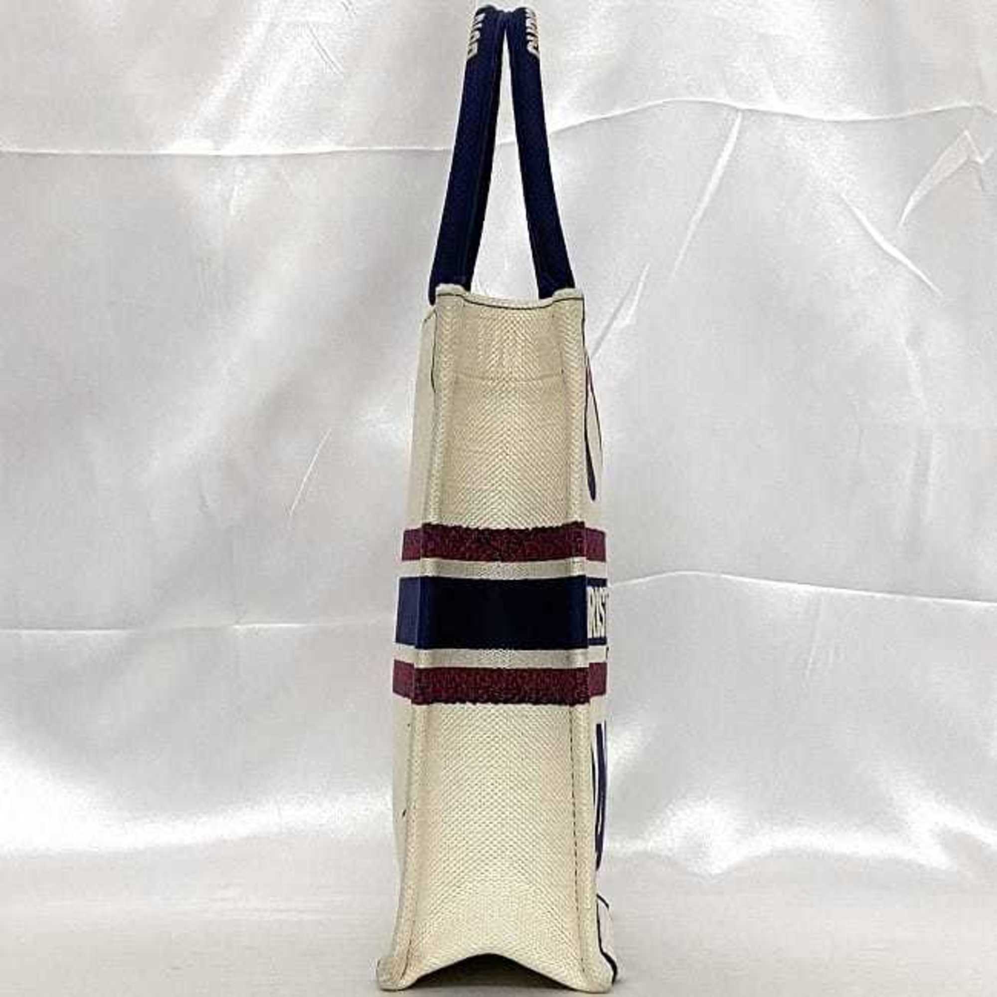 Christian Dior Navy Red Color White Canvas Handbag (Pre-Owned)