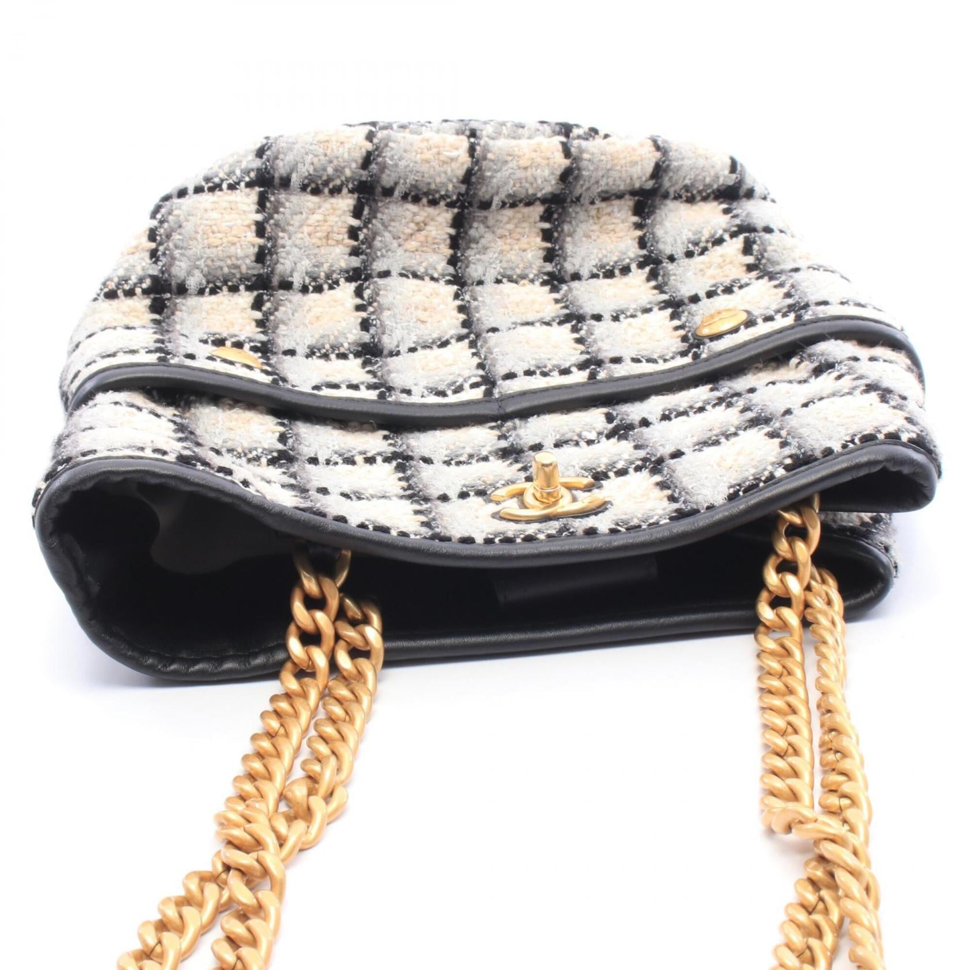 Chanel Black Gray Multi-Color Fabric Leather Handbag Shoulder Bag (Pre-Owned)