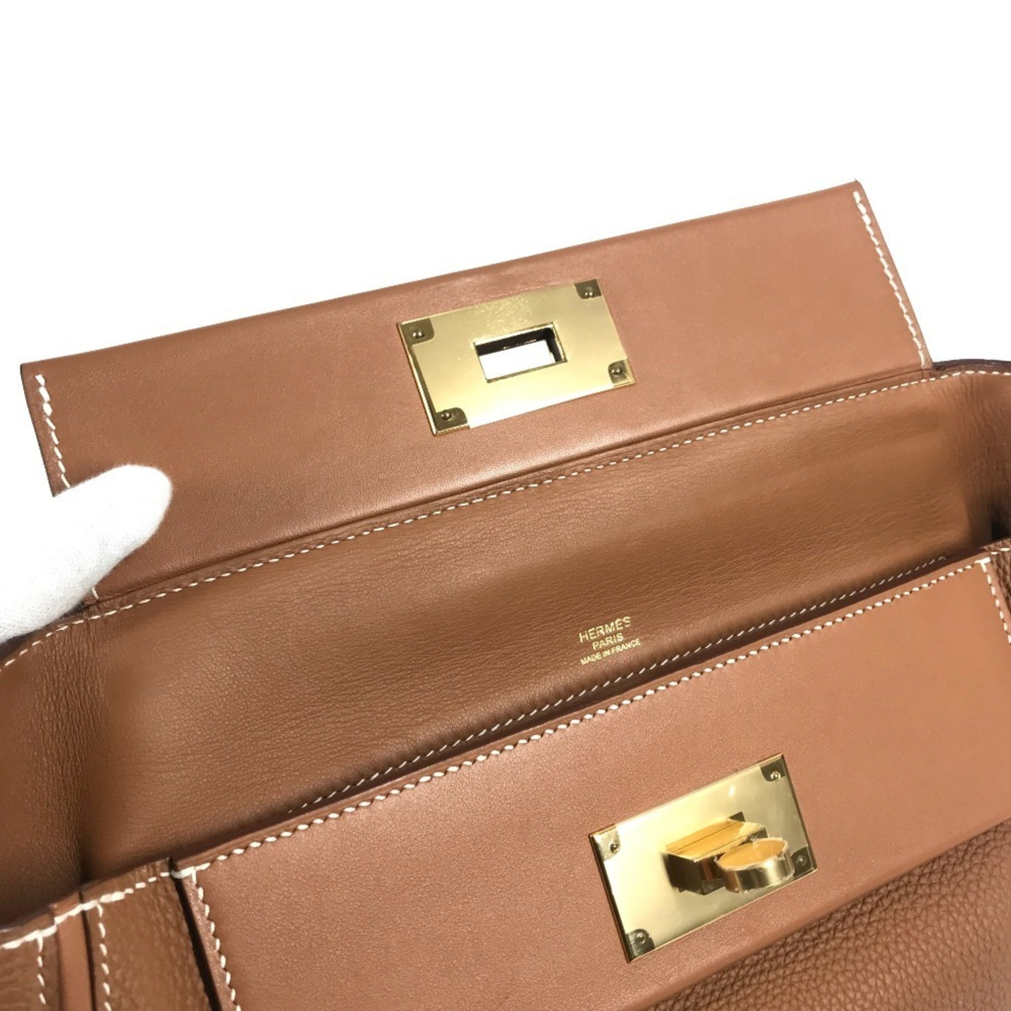 Hermes Gold Togo Leather Handbag Shoulder Bag (Pre-Owned)