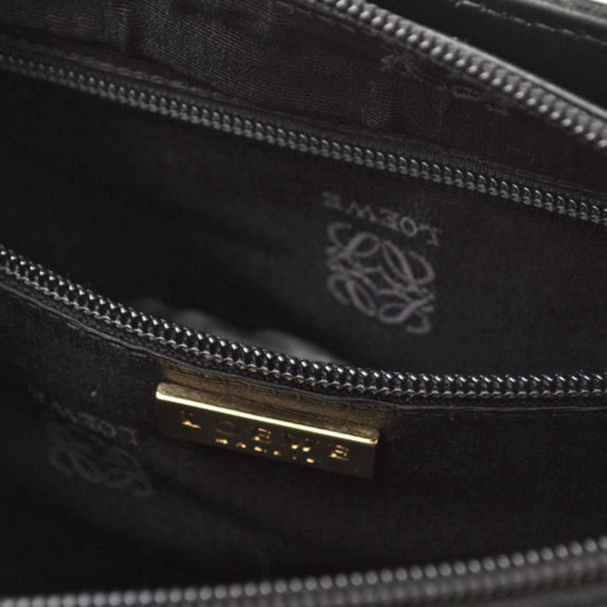 Loewe Black Green Leather Canvas Handbag (Pre-Owned)