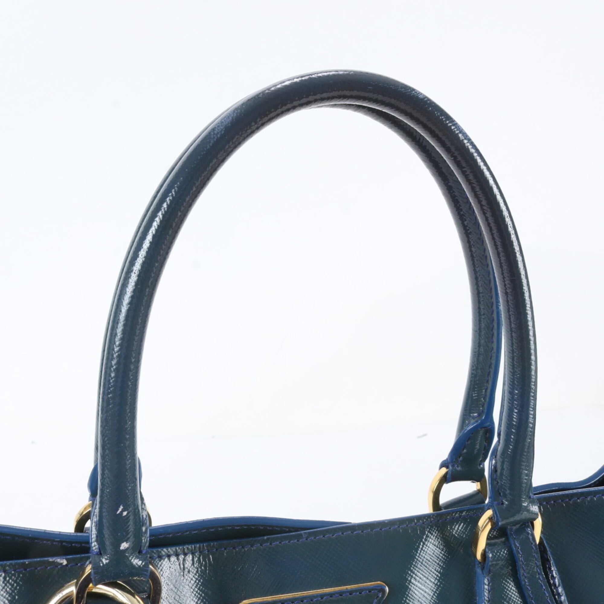 Prada Blue Green Leather Shoulder Bag Tote Bag (Pre-Owned)
