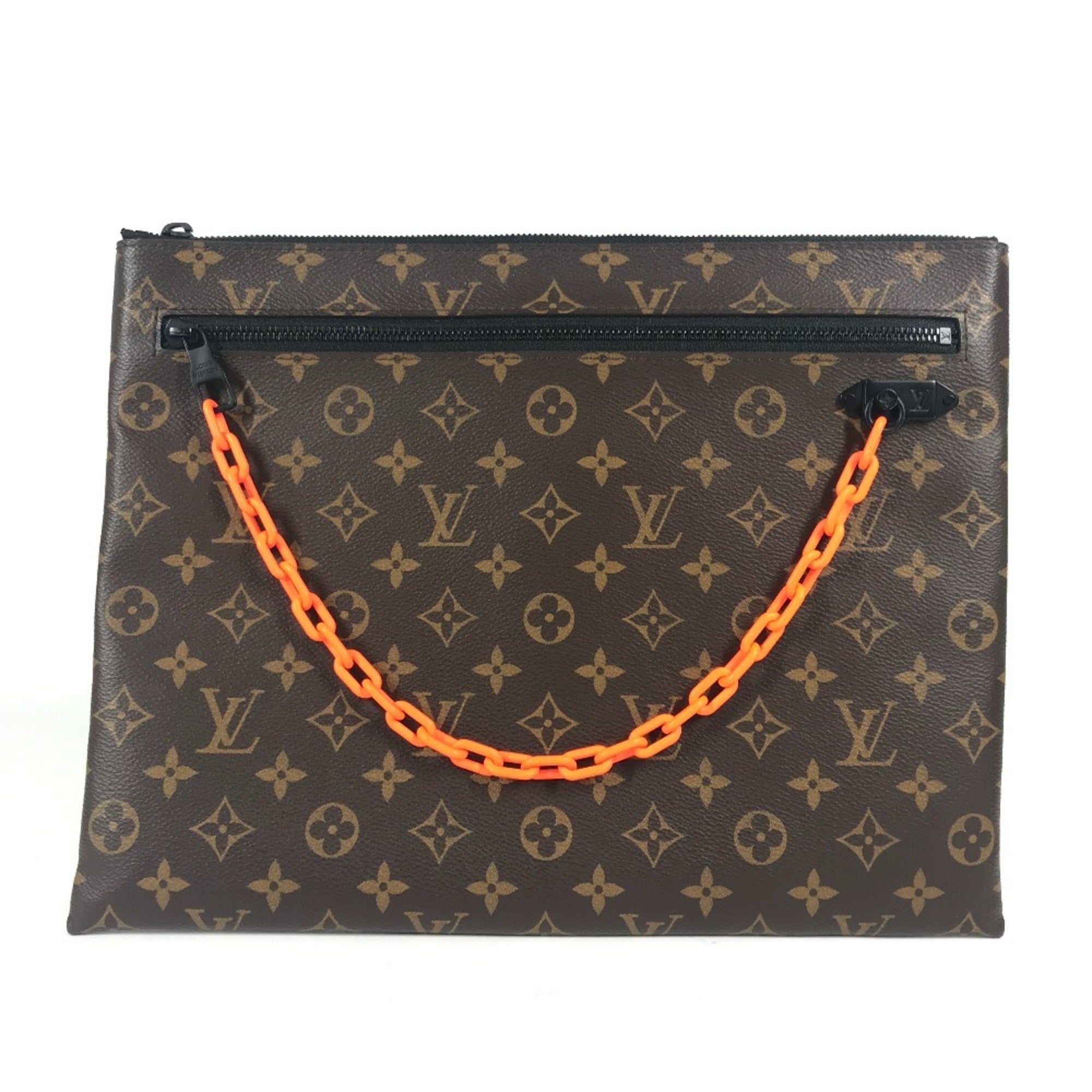 Louis Vuitton Brown Orange Monogram Canvas Clutch Bag Pochette Pouch (Pre-Owned)