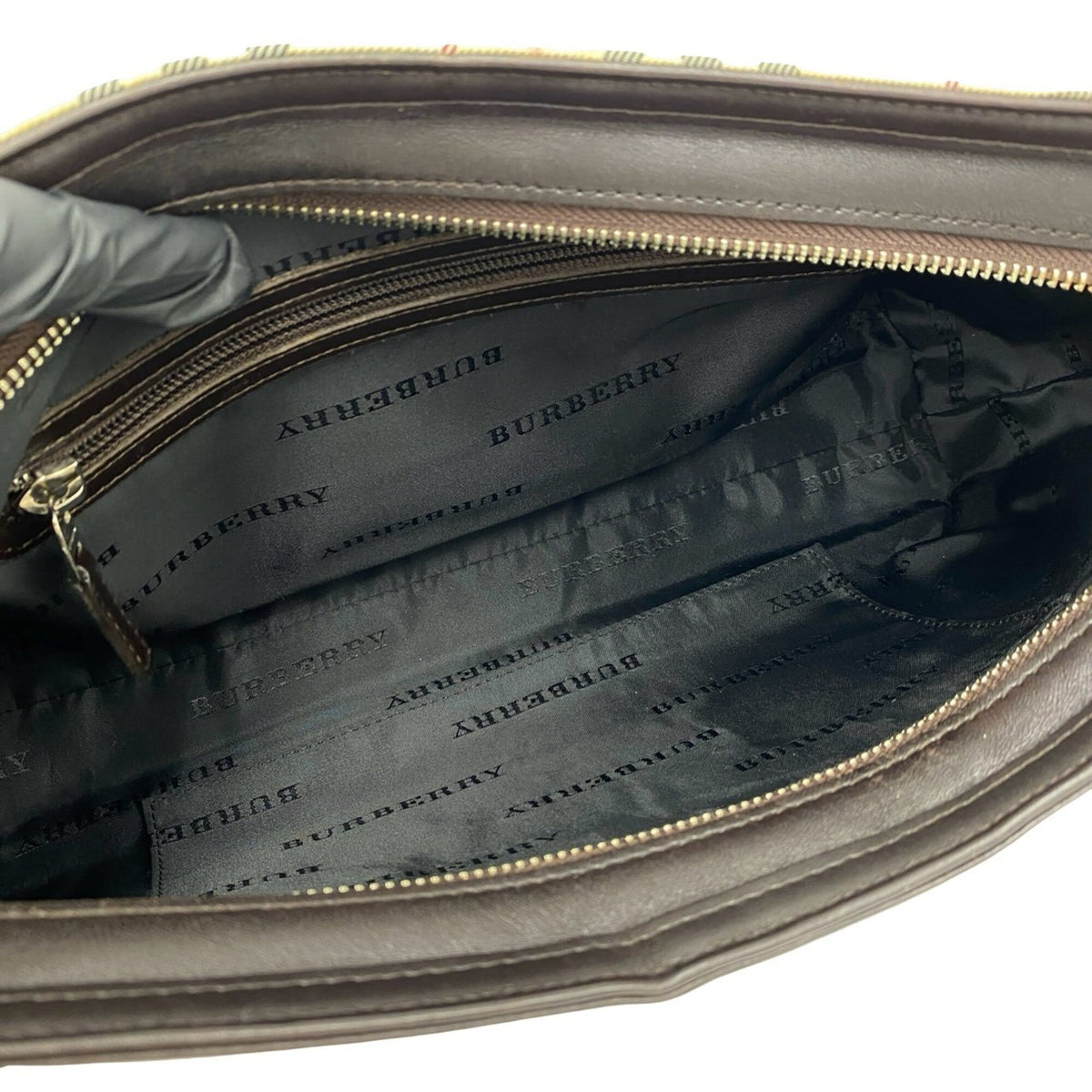 Burberry Beige Brown Canvas Leather Pochette Shoulder Bag (Pre-Owned)