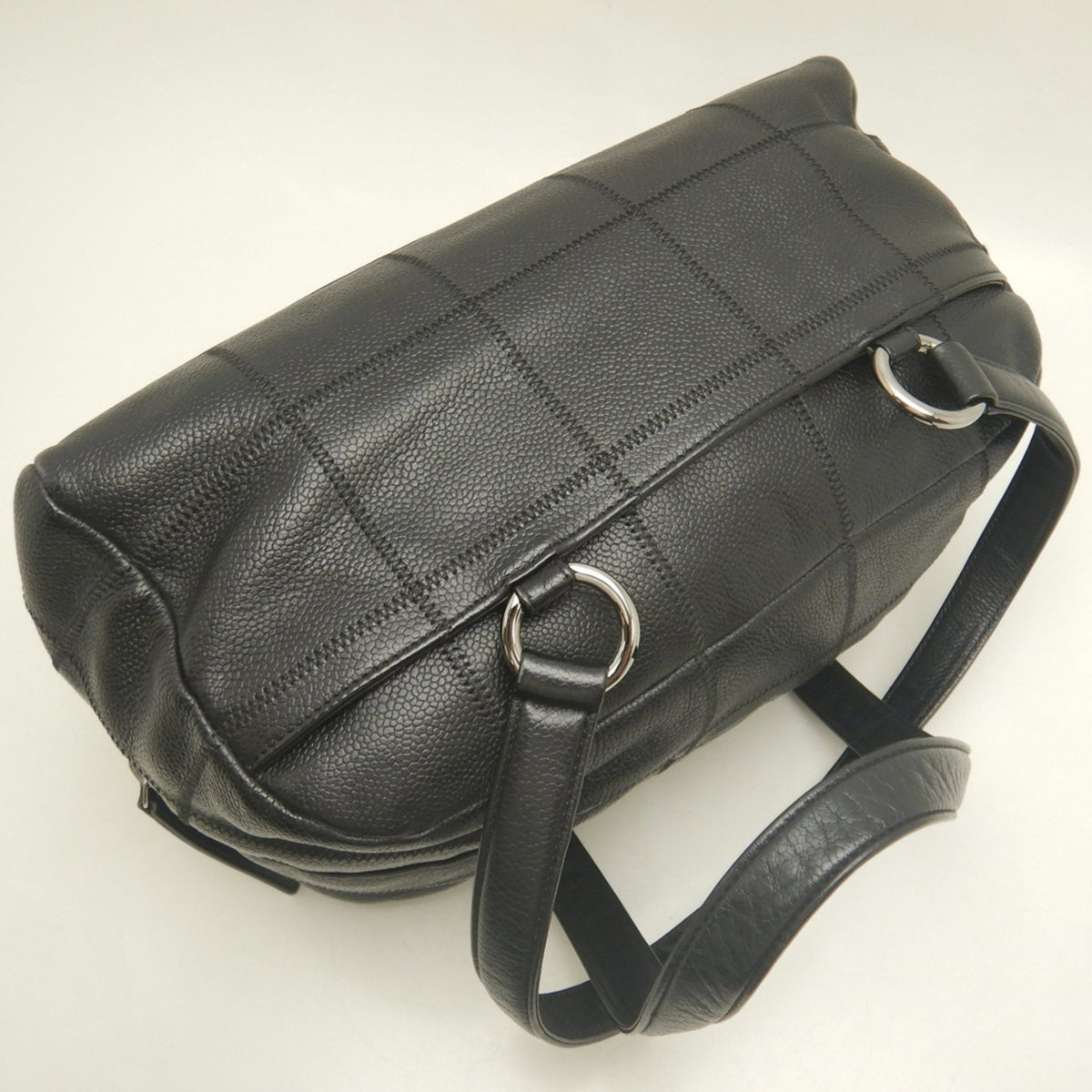 Chanel Chocolate Bar Black Grained Calfskin Boston Bag Handbag (Pre-Owned)