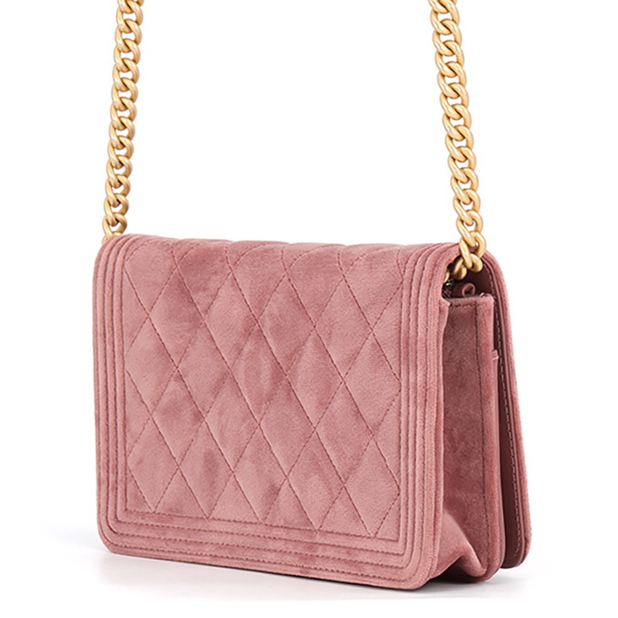Chanel Boy Chanel Pink Velvet Chain/Shoulder Wallet (Pre-Owned)