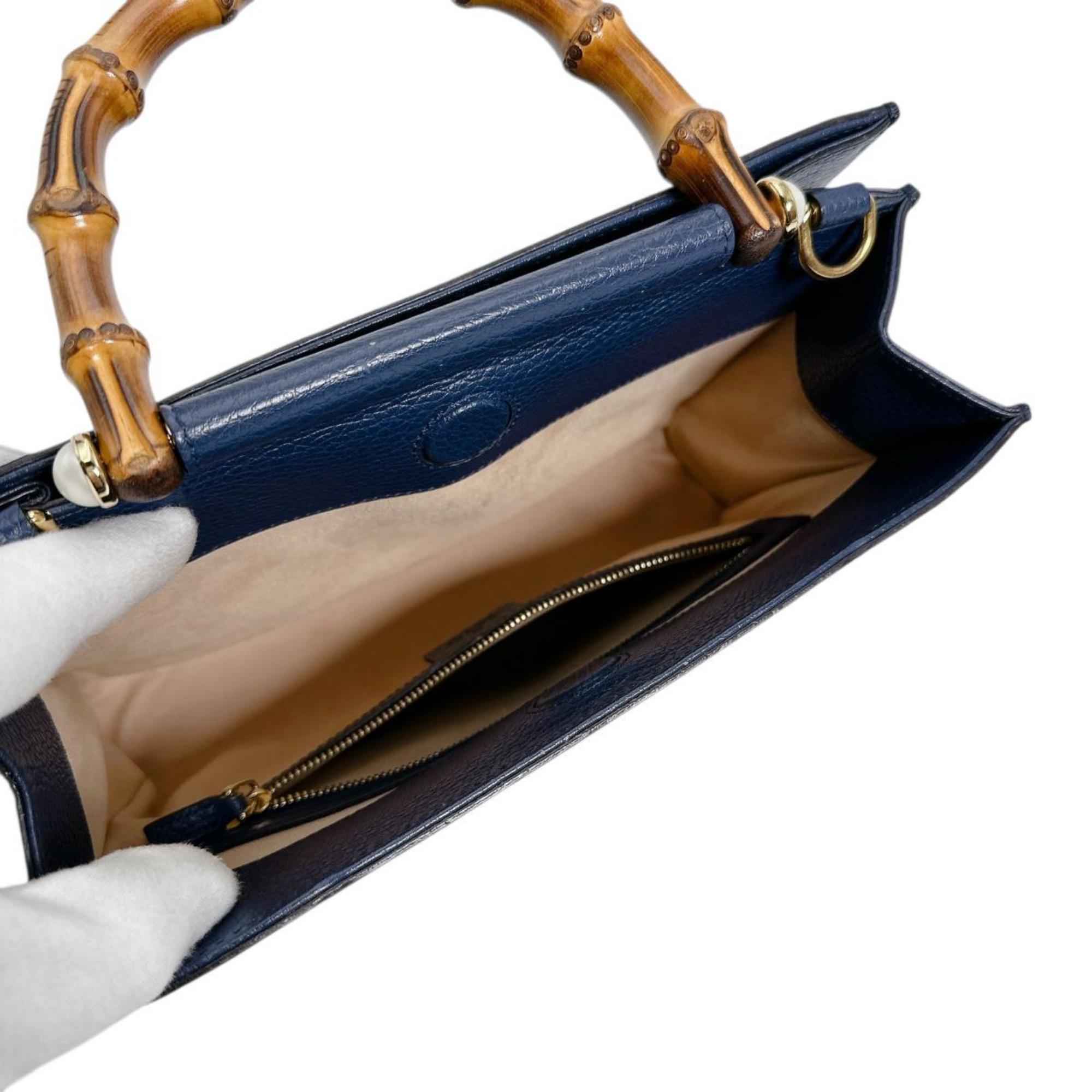 Gucci Blue Bamboo Leather Handbag (Pre-Owned)