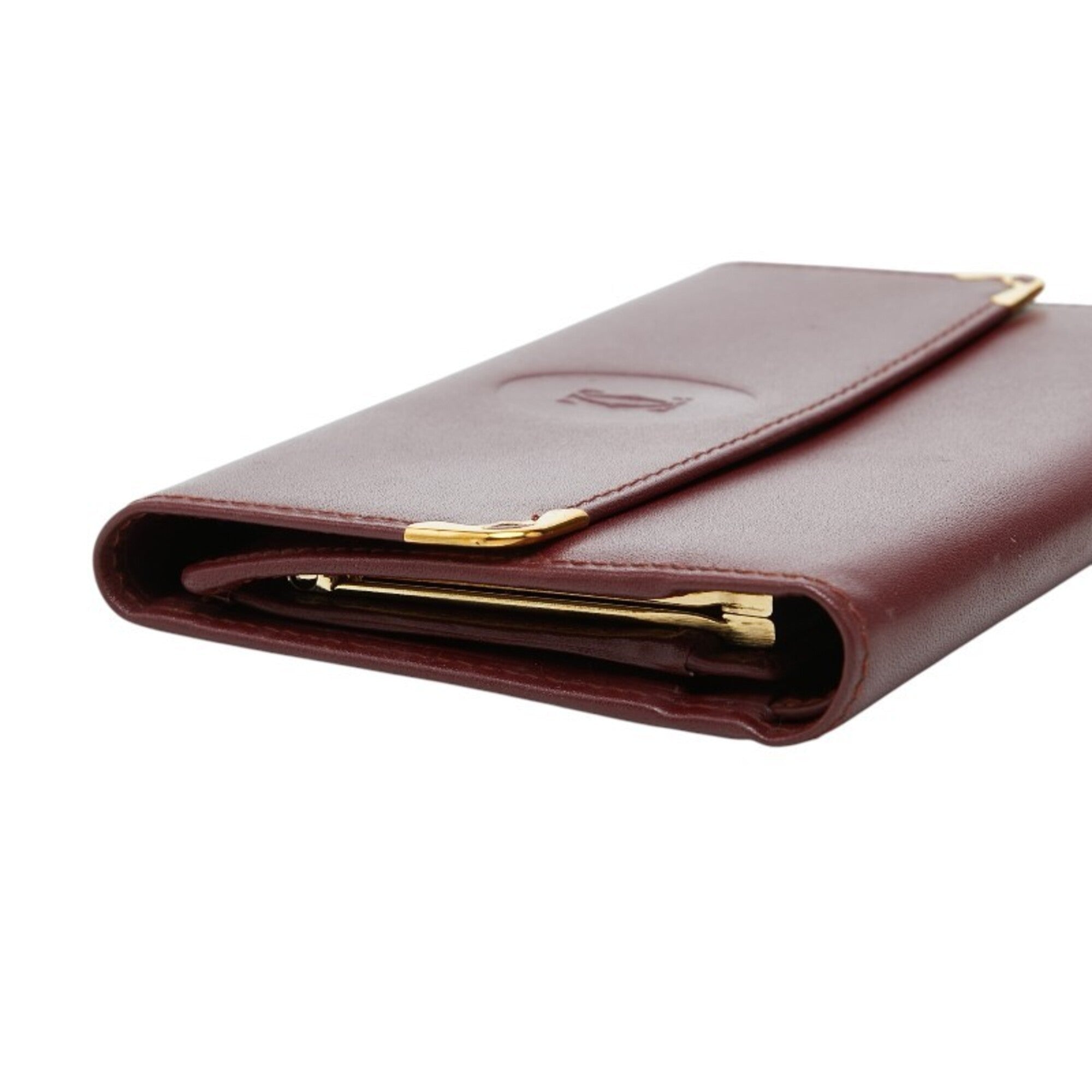 Cartier Must Bordeaux Wine Red Leather Wallet (Tri-Fold) (Pre-Owned)