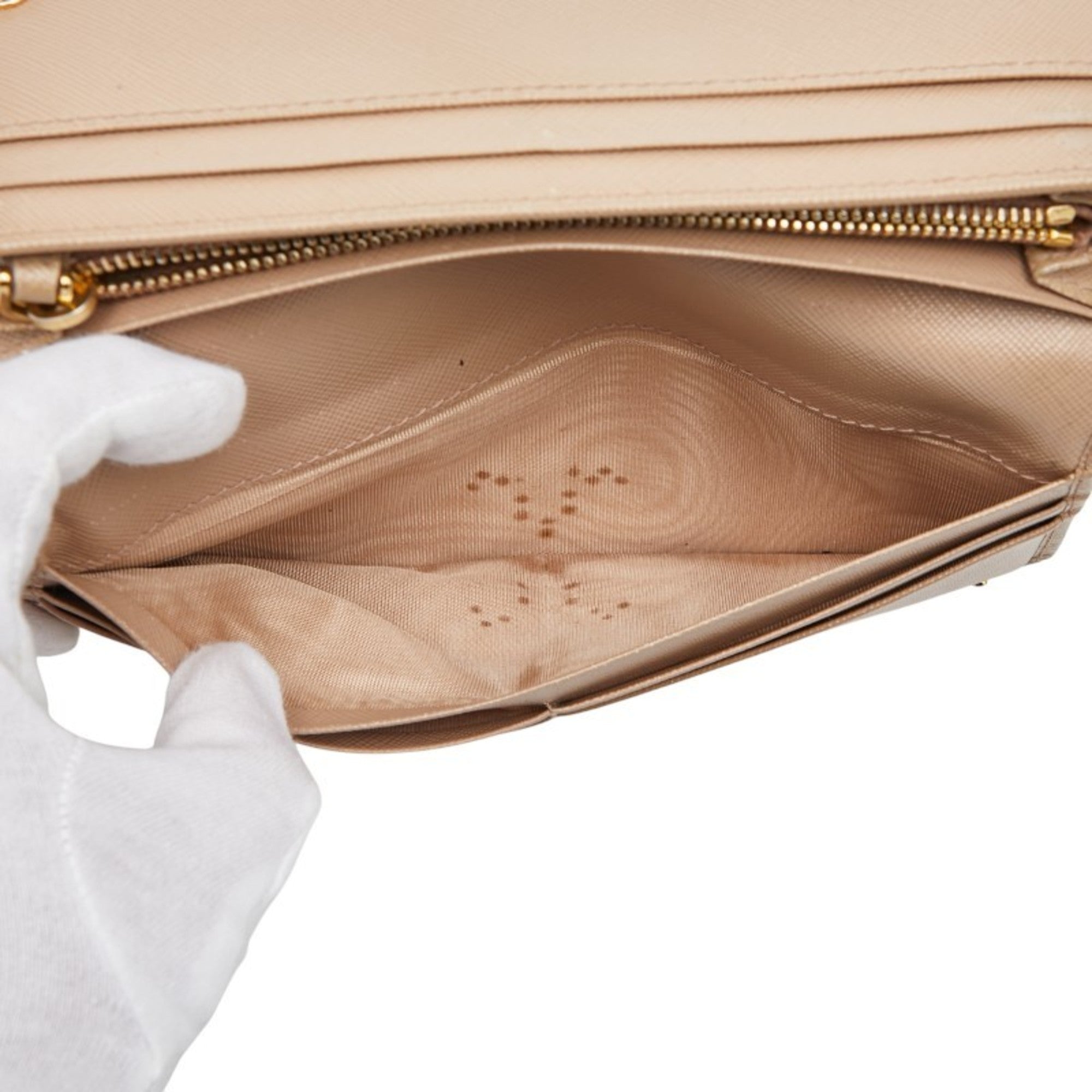 Prada Beige Leather Long Wallet (Tri-Fold) (Pre-Owned)