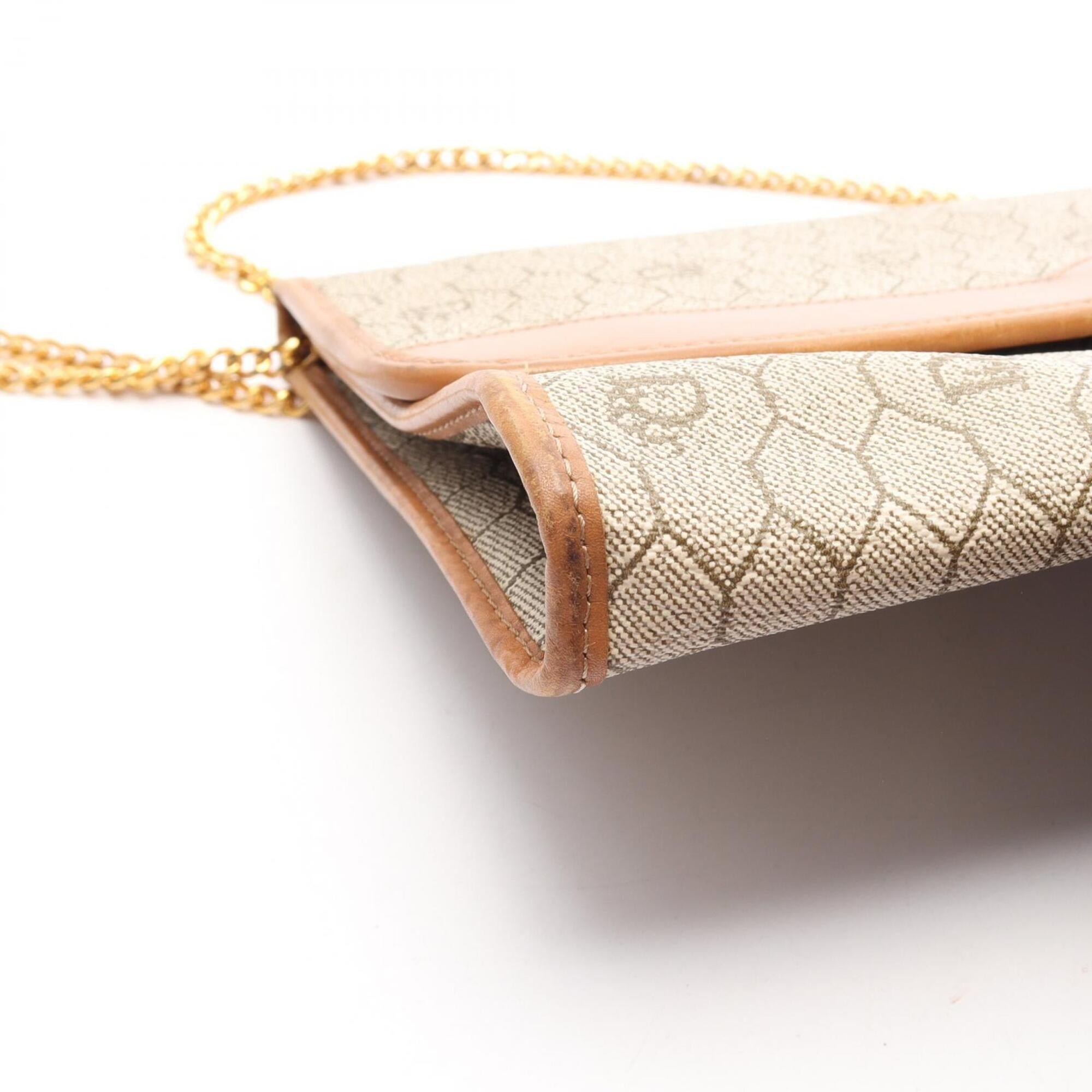 Christian Dior Beige Brown Coated Canvas Leather Handbag Shoulder Bag (Pre-Owned)
