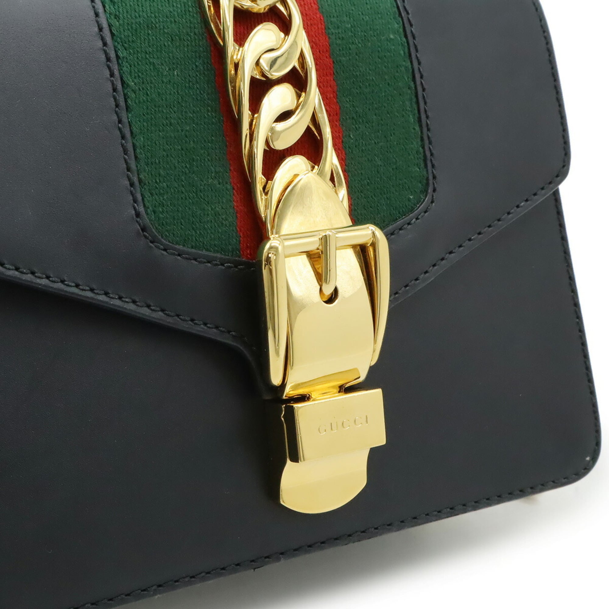 Gucci Black Green Red Color Leather Pochette Shoulder Bag (Pre-Owned)