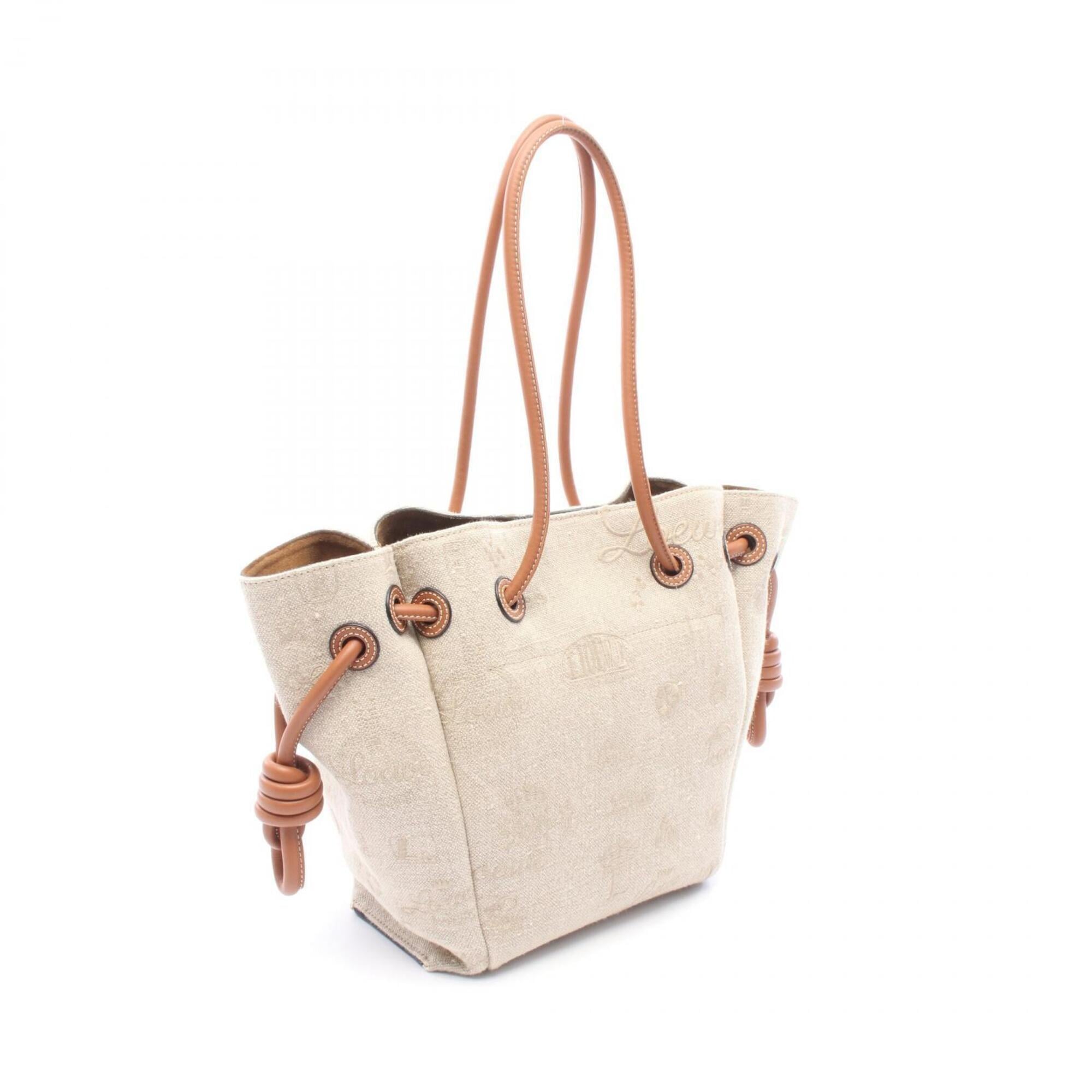 Loewe Flamenco Beige Brown Canvas Leather Handbag Tote Bag (Pre-Owned)